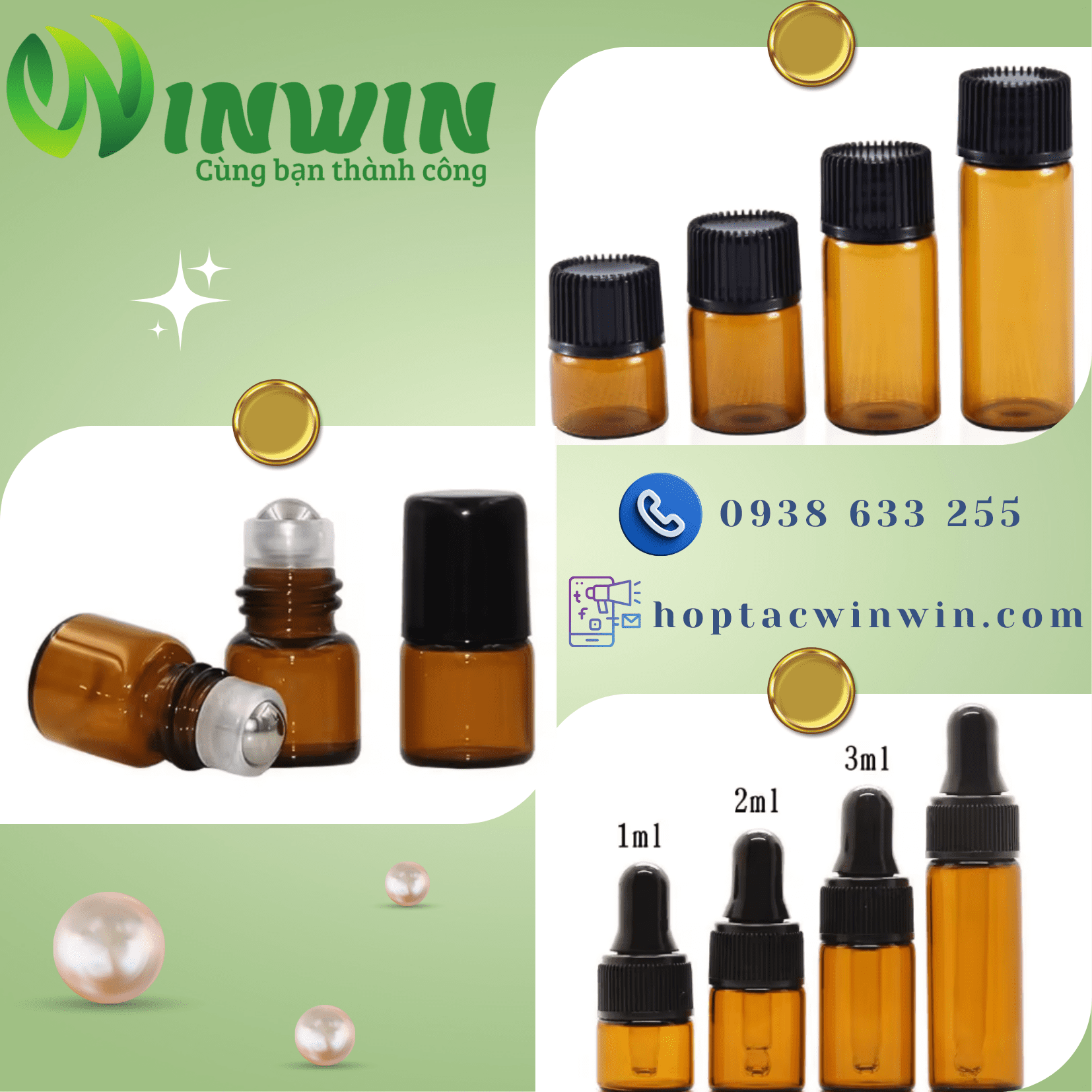 Chai thủy tinh dáng thẳng 1ml 2ml 3ml 5ml