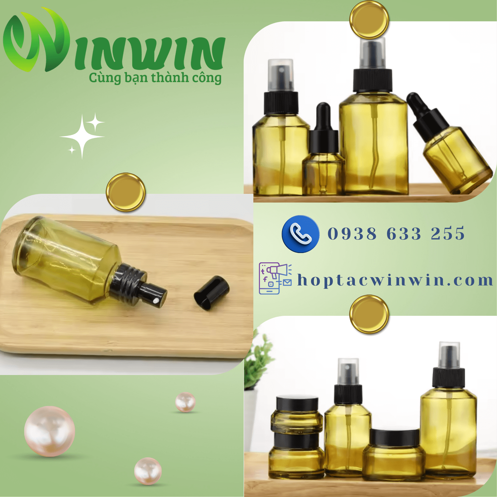 Chai thủy tinh dạng xịt màu oliu 15ml 30ml 60ml 100ml 125ml 200ml
