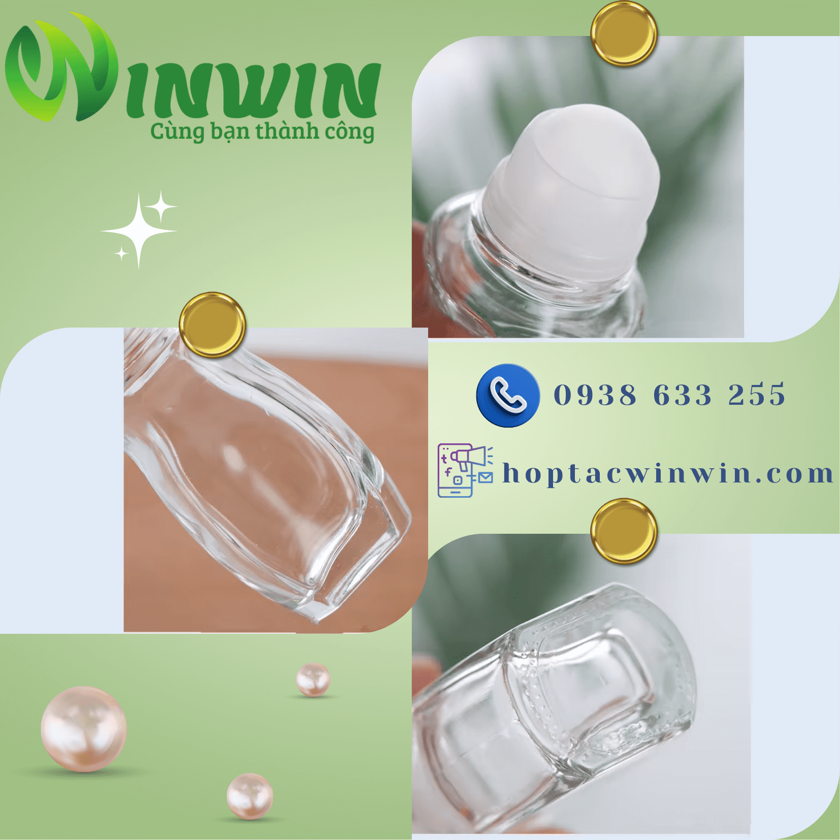 Chai thủy tinh đầu lăn 30ml 50ml