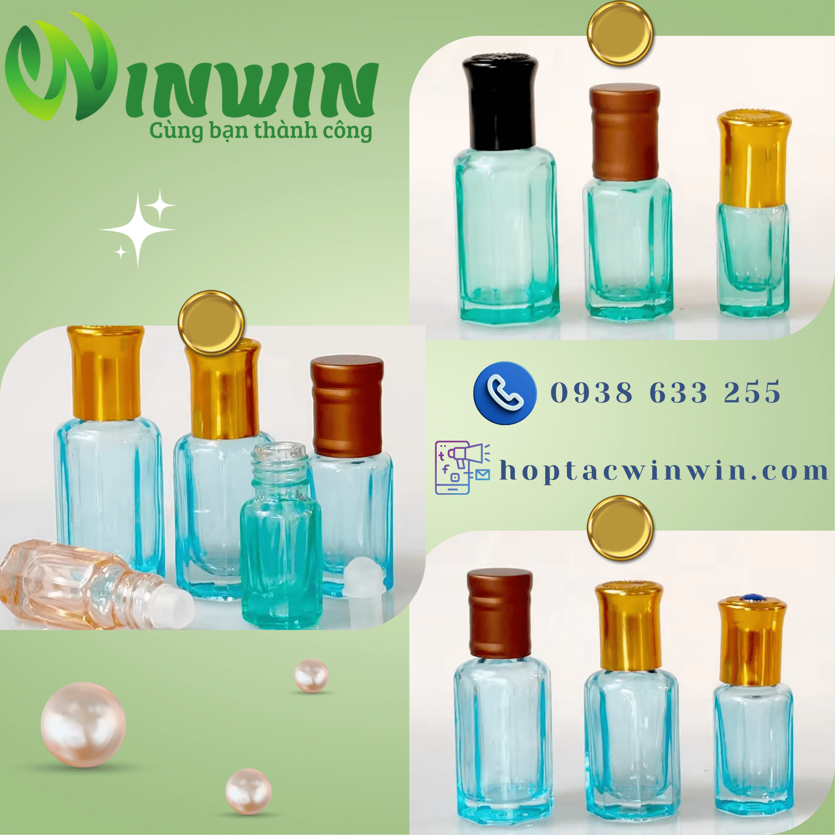 Chai thủy tinh đầu lăn đựng nước hoa, dầu gió 3ml 6ml 9ml 12ml