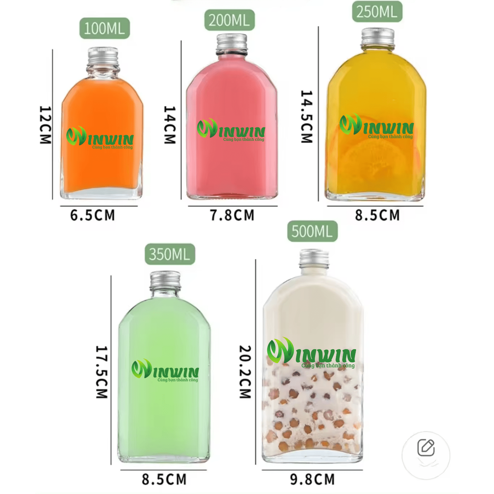 Chai thủy tinh dẹp bẹt vai 100ml - 500ml
