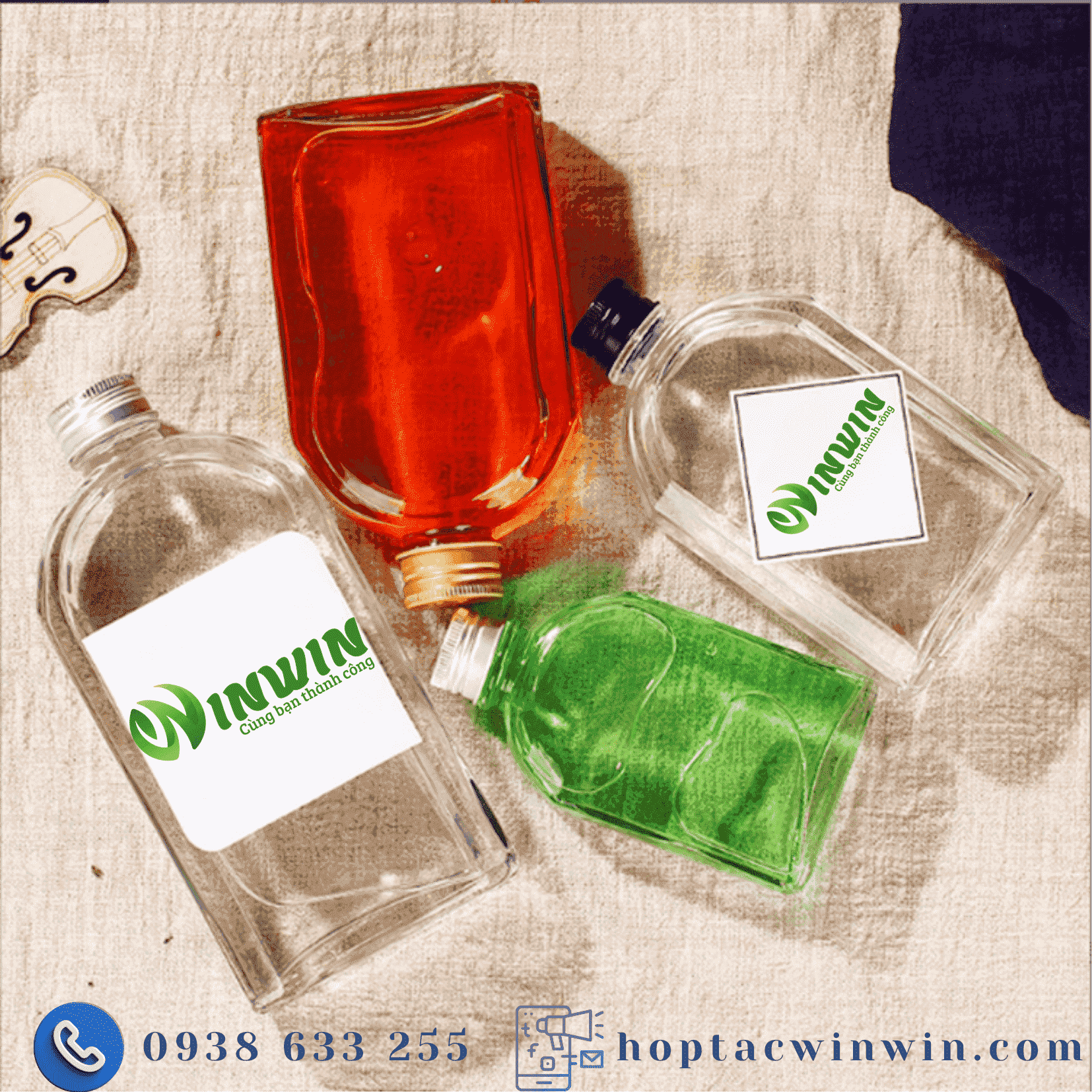 Chai thủy tinh dẹp bẹt vai 100ml - 500ml