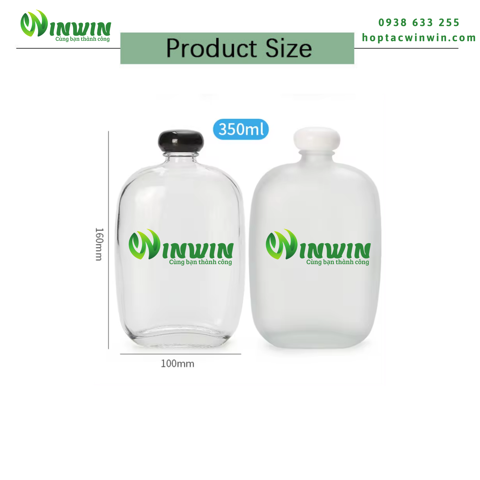 Chai thủy tinh dẹp vai bầu 100ml 350ml