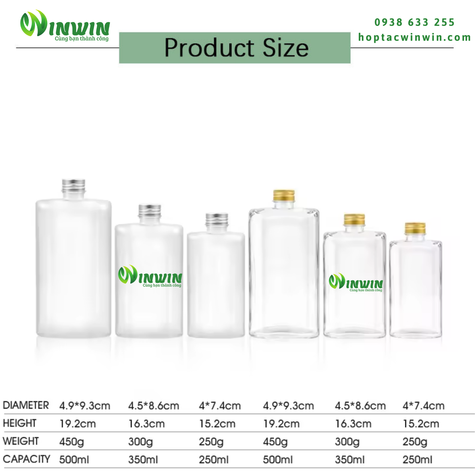 Chai thủy tinh dẹp vuông 250ml 350ml 500ml