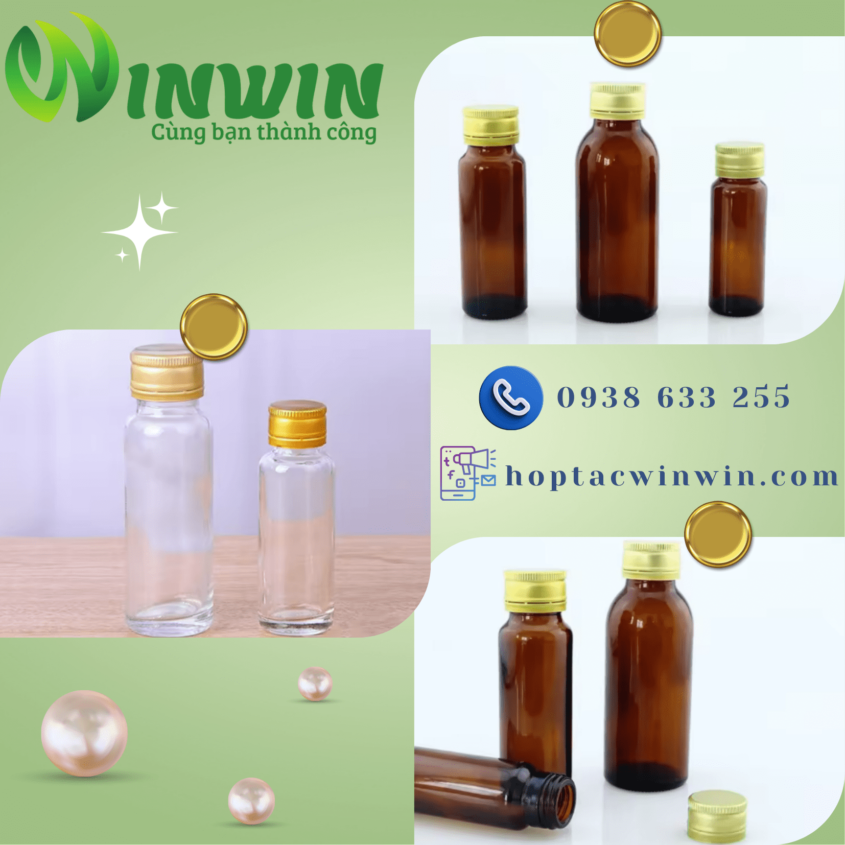Chai thủy tinh đựng collagen màu nâu 30ml 50ml 100ml