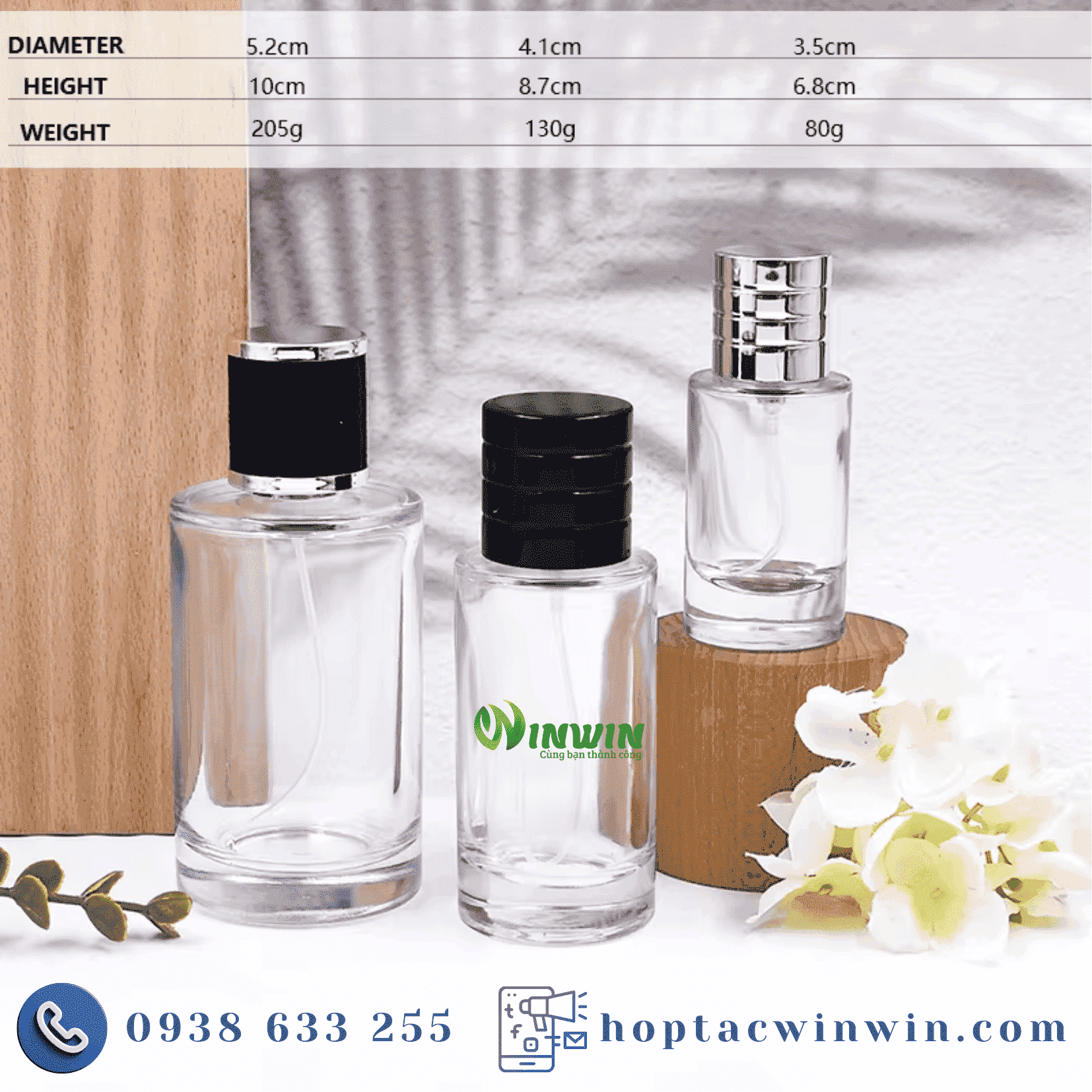Chai thủy tinh đựng nước hoa 30ml 50ml 100ml dáng thẳng