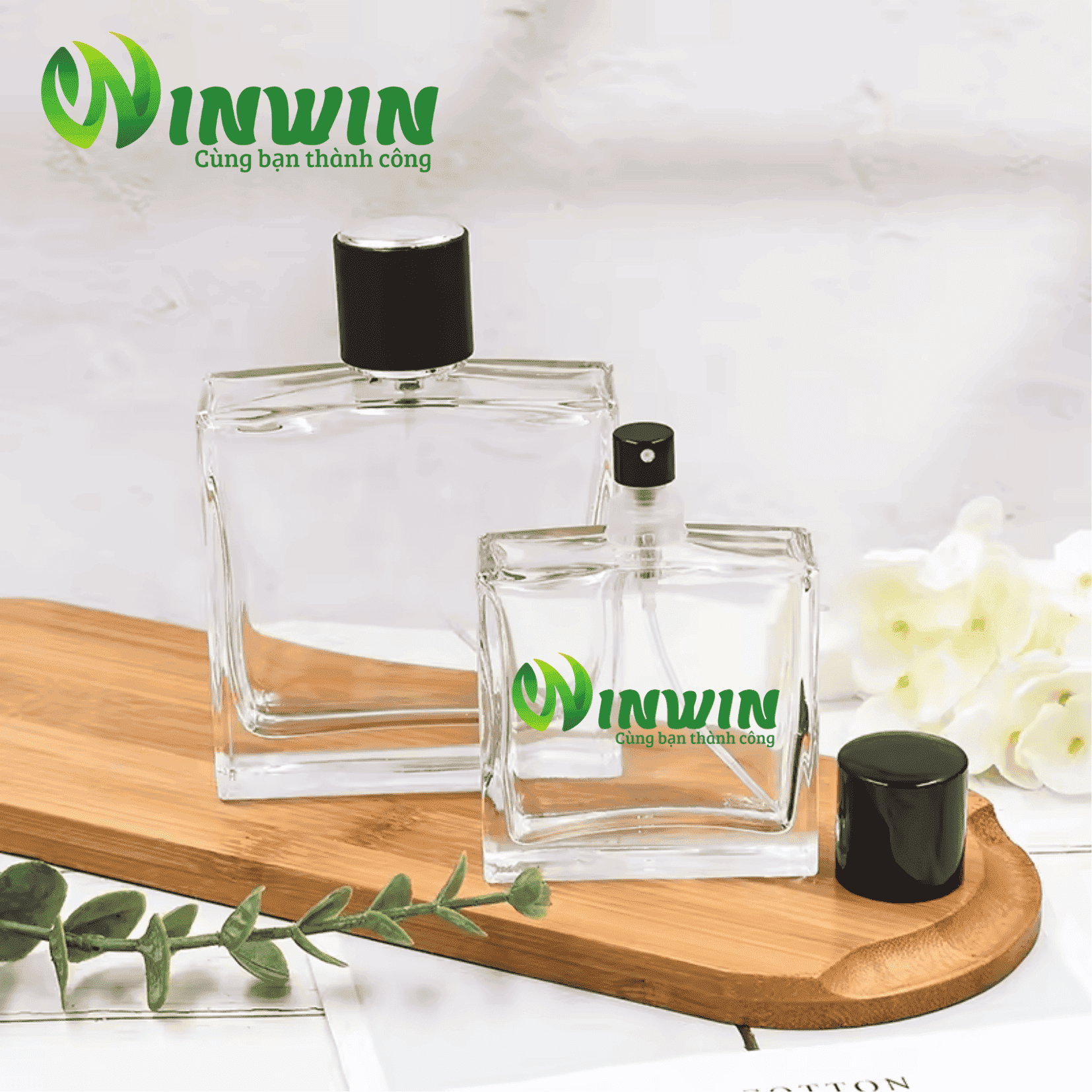 Chai thủy tinh đựng nước hoa 50ml 100ml dáng vuông thấp