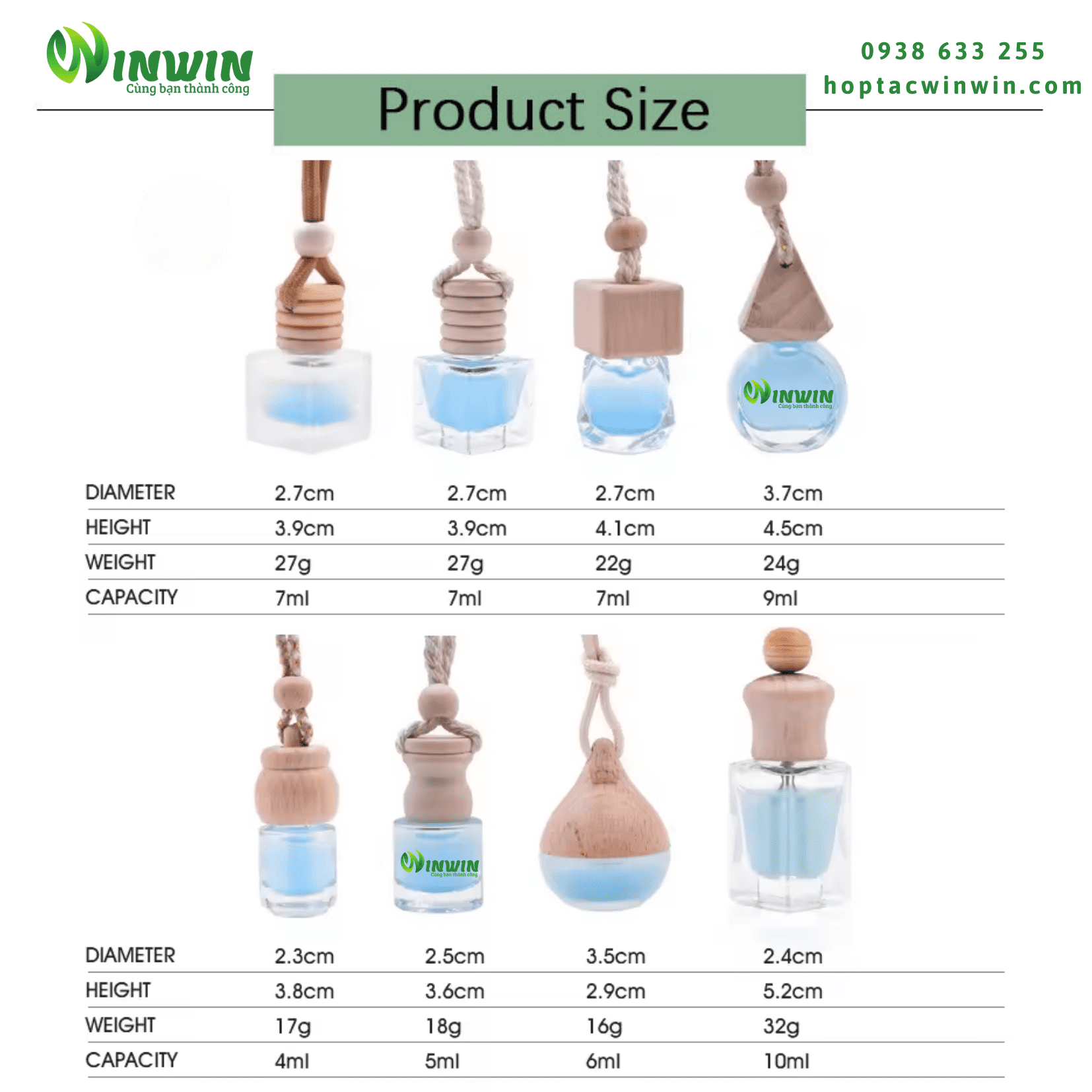 Chai thủy tinh đựng nước hoa treo xe hơi 4ml 5ml 6ml 7ml 9ml 10ml