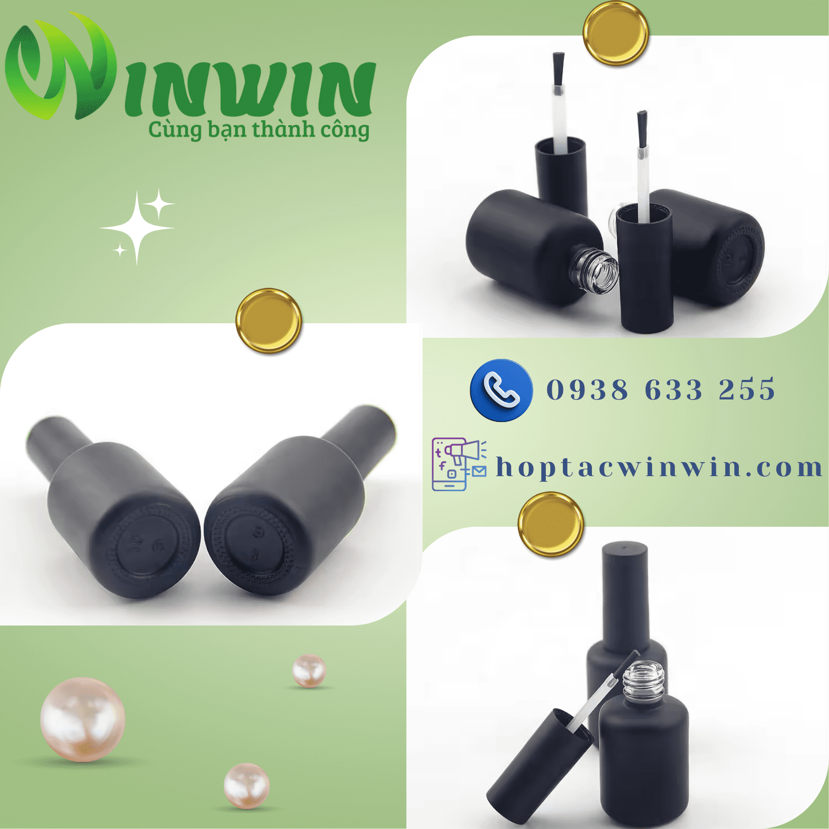 Chai thủy tinh đựng sơn móng tay 5ml 10ml 15ml màu đen