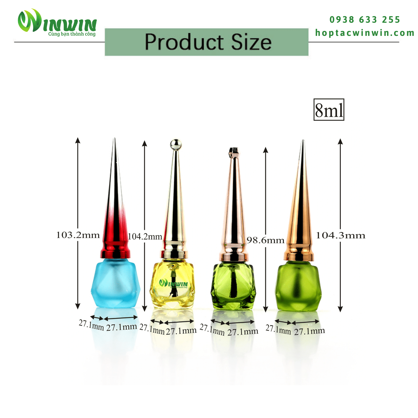 Chai thủy tinh đựng sơn móng tay 8ml 10ml