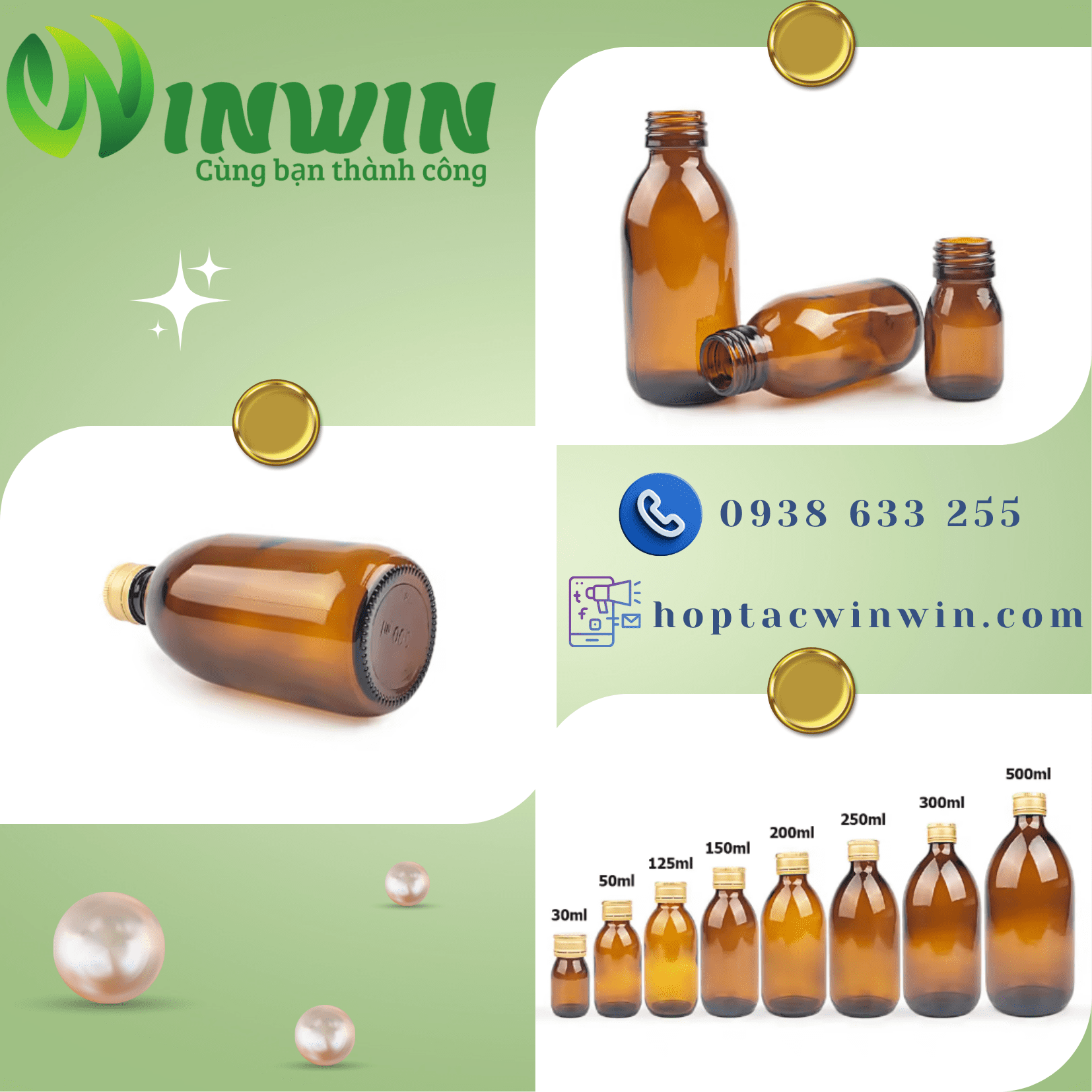 Chai thủy tinh đựng Syrup 30ml 60ml 125ml 150ml 200ml 250ml 300ml 500ml