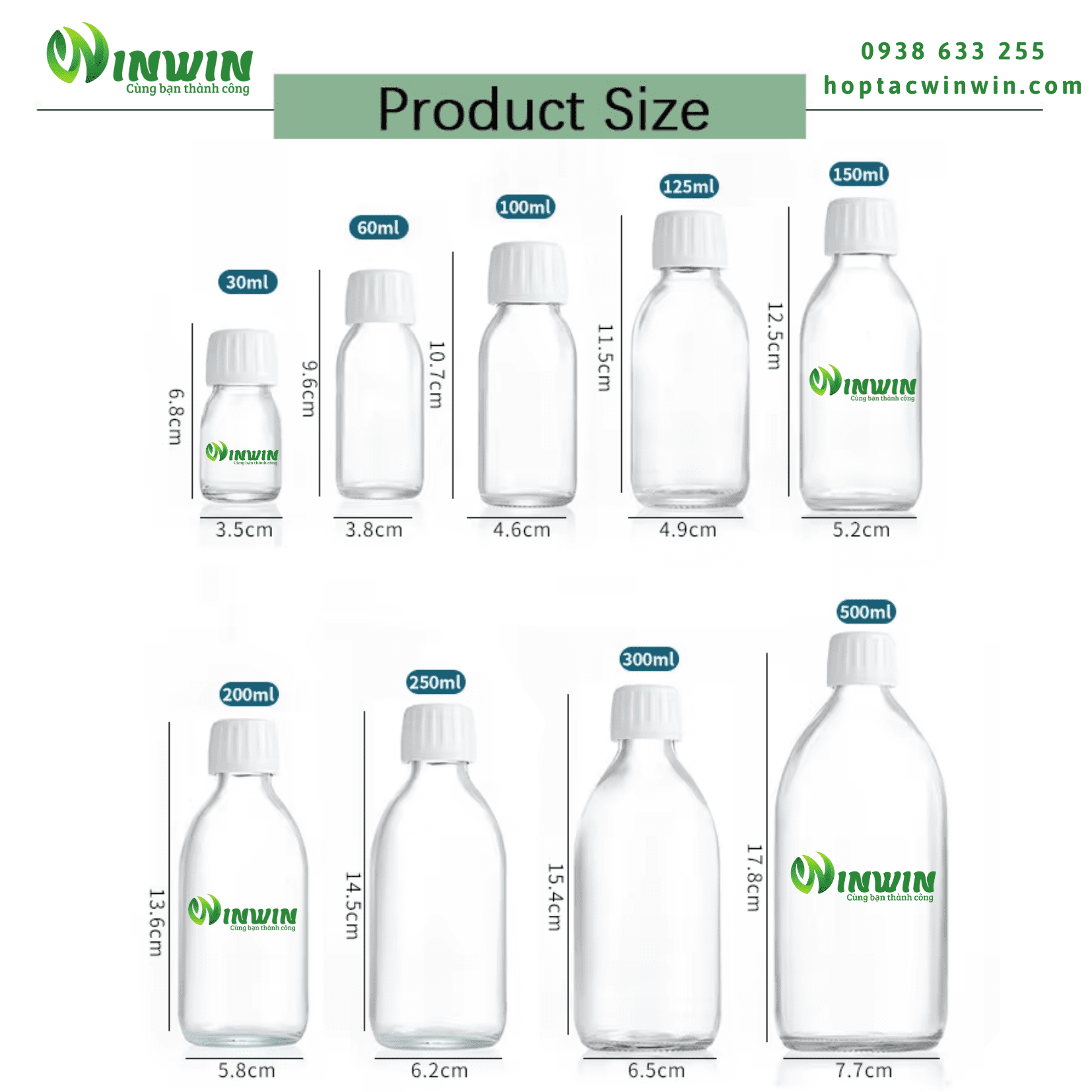 Chai thủy tinh đựng Syrup màu trong 30ml 60ml 100ml 125ml 150ml 200ml 250ml 300ml 500ml