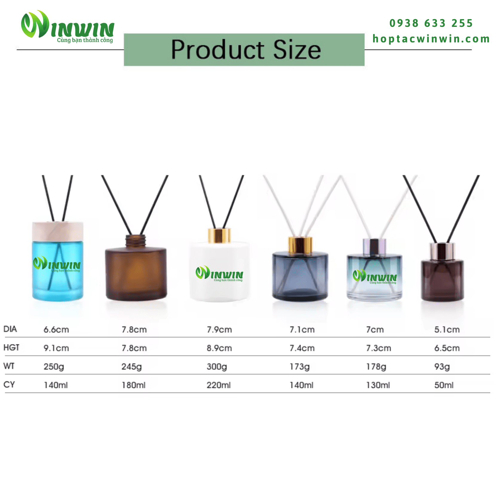 Chai thủy tinh đựng tinh dầu khuếch tán 50ml 130ml 140ml 180ml 220ml