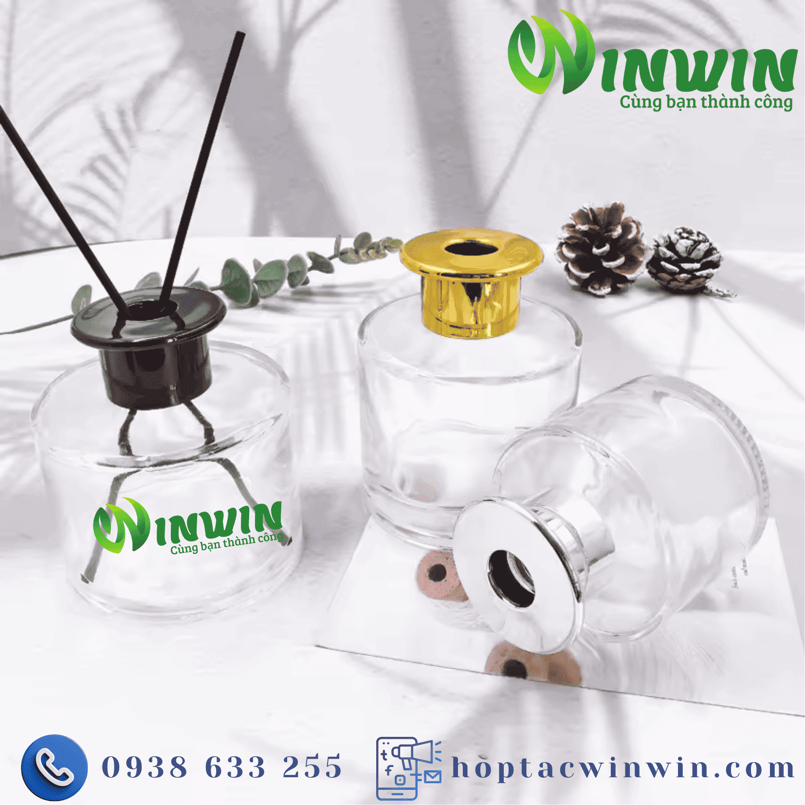 Chai thủy tinh đựng tinh dầu khuếch tán 50ml 65ml 100ml 135ml 200ml 220ml