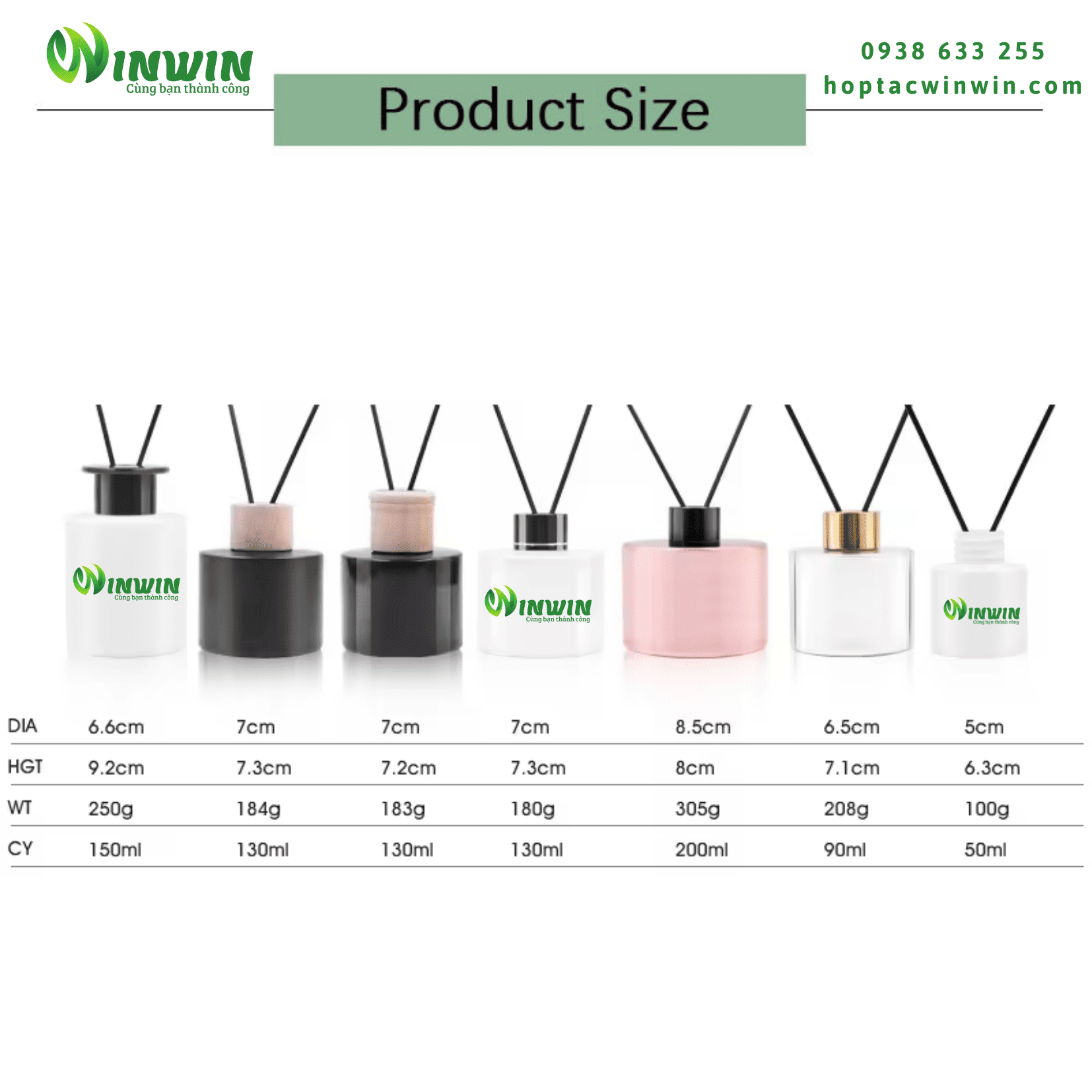 Chai thủy tinh đựng tinh dầu khuếch tán 50ml 90ml 130ml 150ml 200ml
