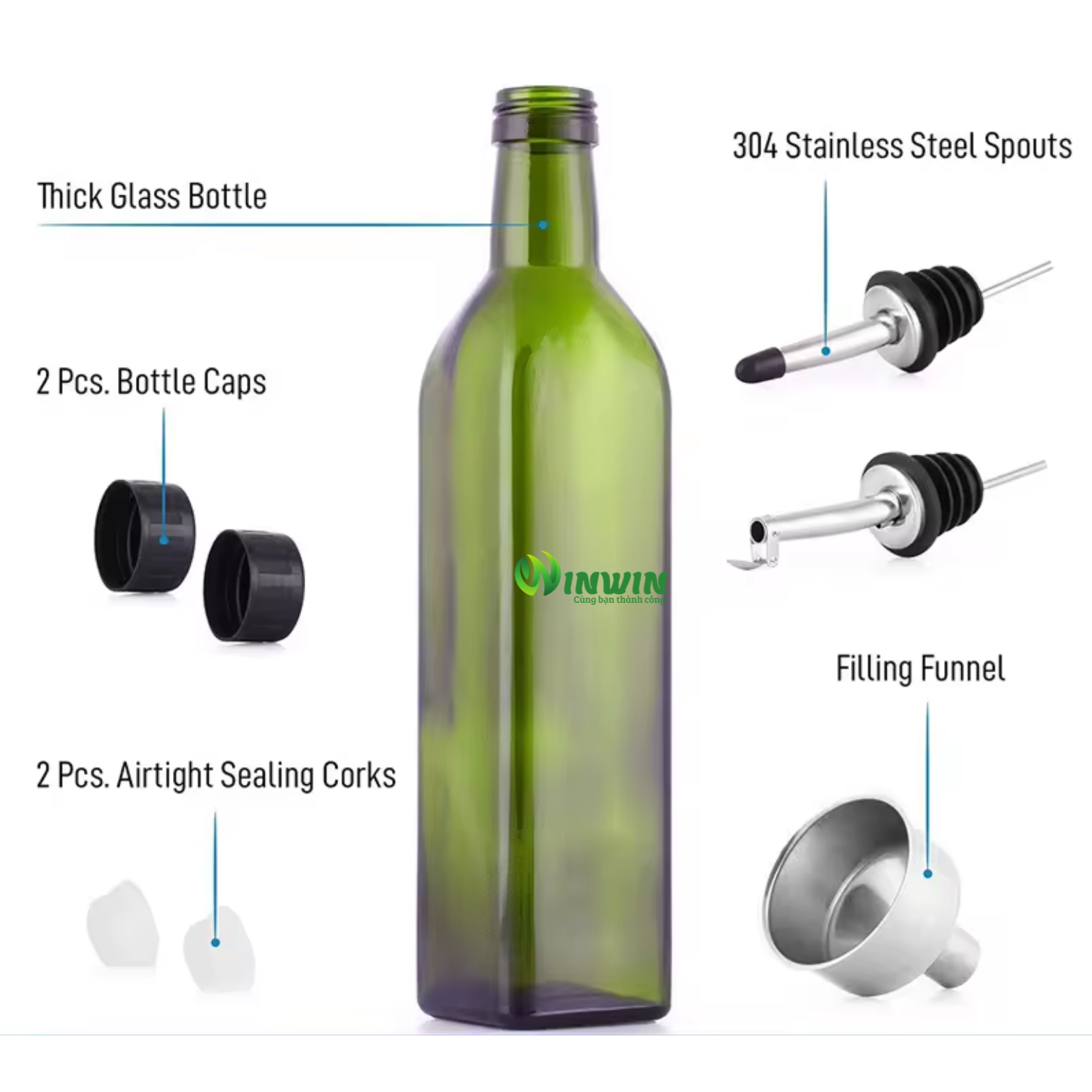 Chai thủy tinh màu xanh lá cây đậm 250ml 500ml 750ml 1000ml