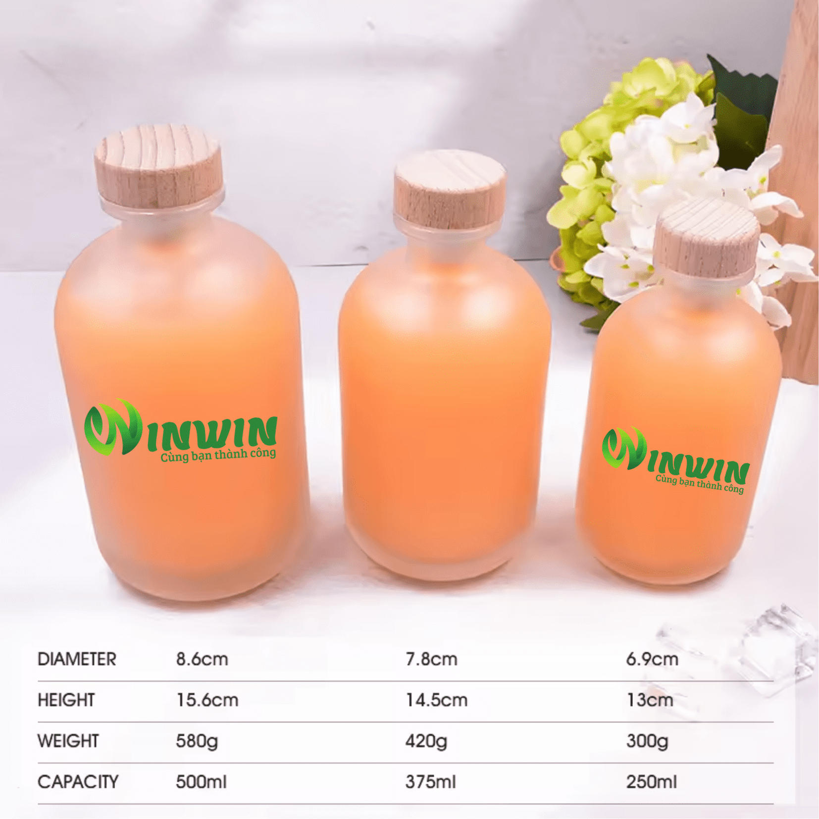 Chai thủy tinh mờ 250ml 375ml 500ml