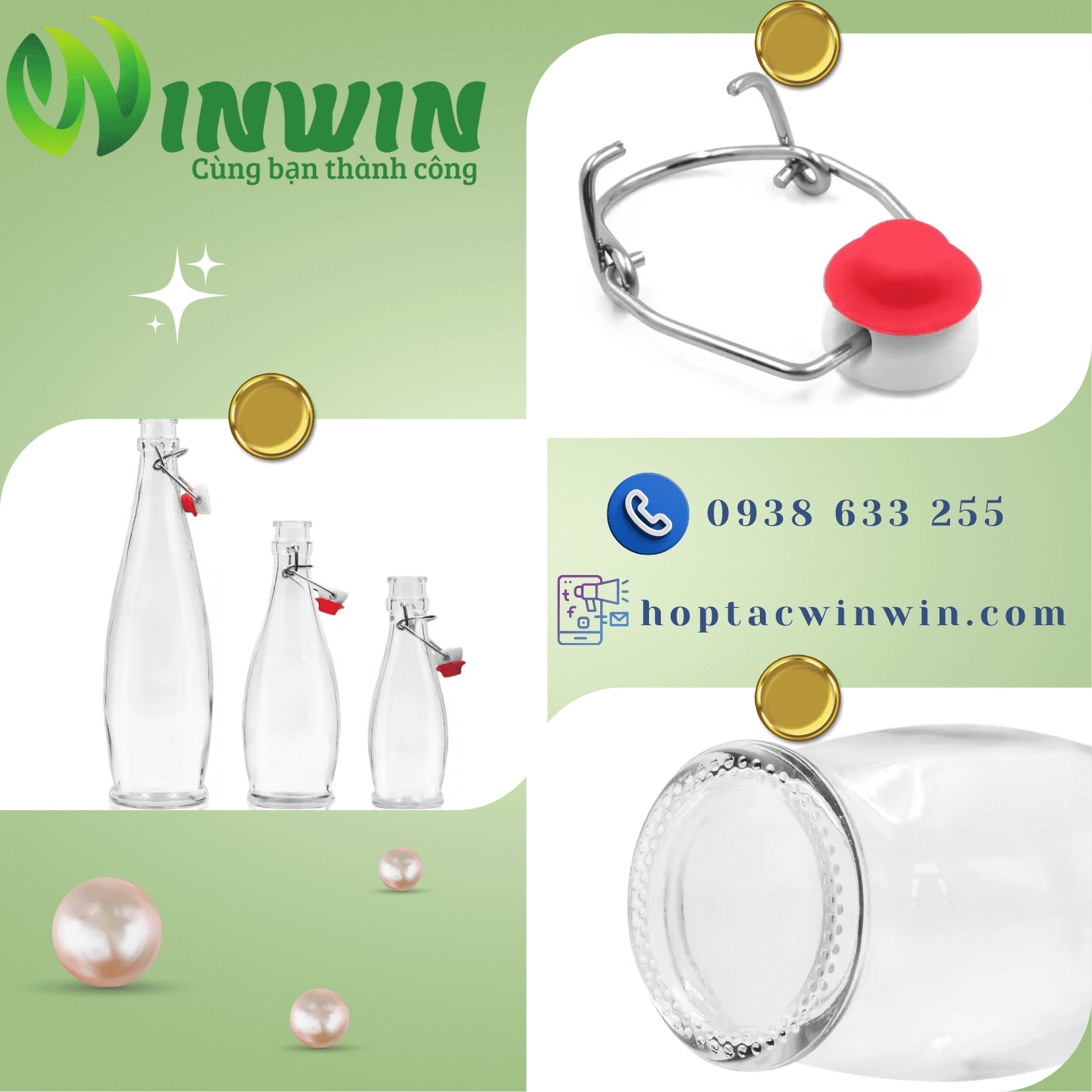 Chai thủy tinh nắp gài 250ml 500ml 1000ml