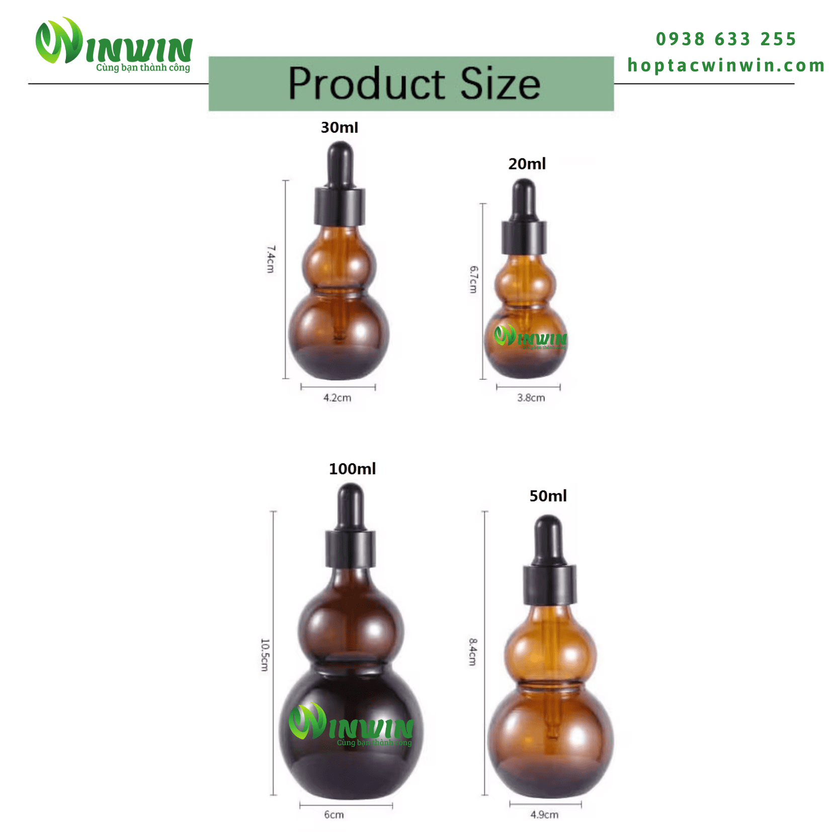 Chai thủy tinh nhỏ giọt dáng hồ lô màu nâu 20ml 30ml 50ml 100ml