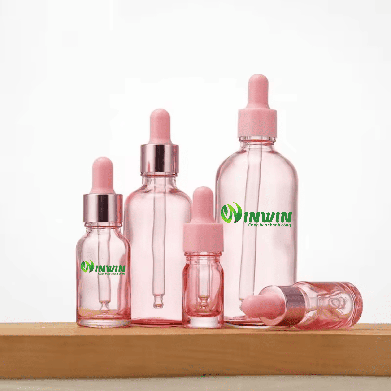 Chai thủy tinh nhỏ giọt dáng tròn màu hồng 5ml 10ml 15ml 20ml 30ml 50ml 100ml