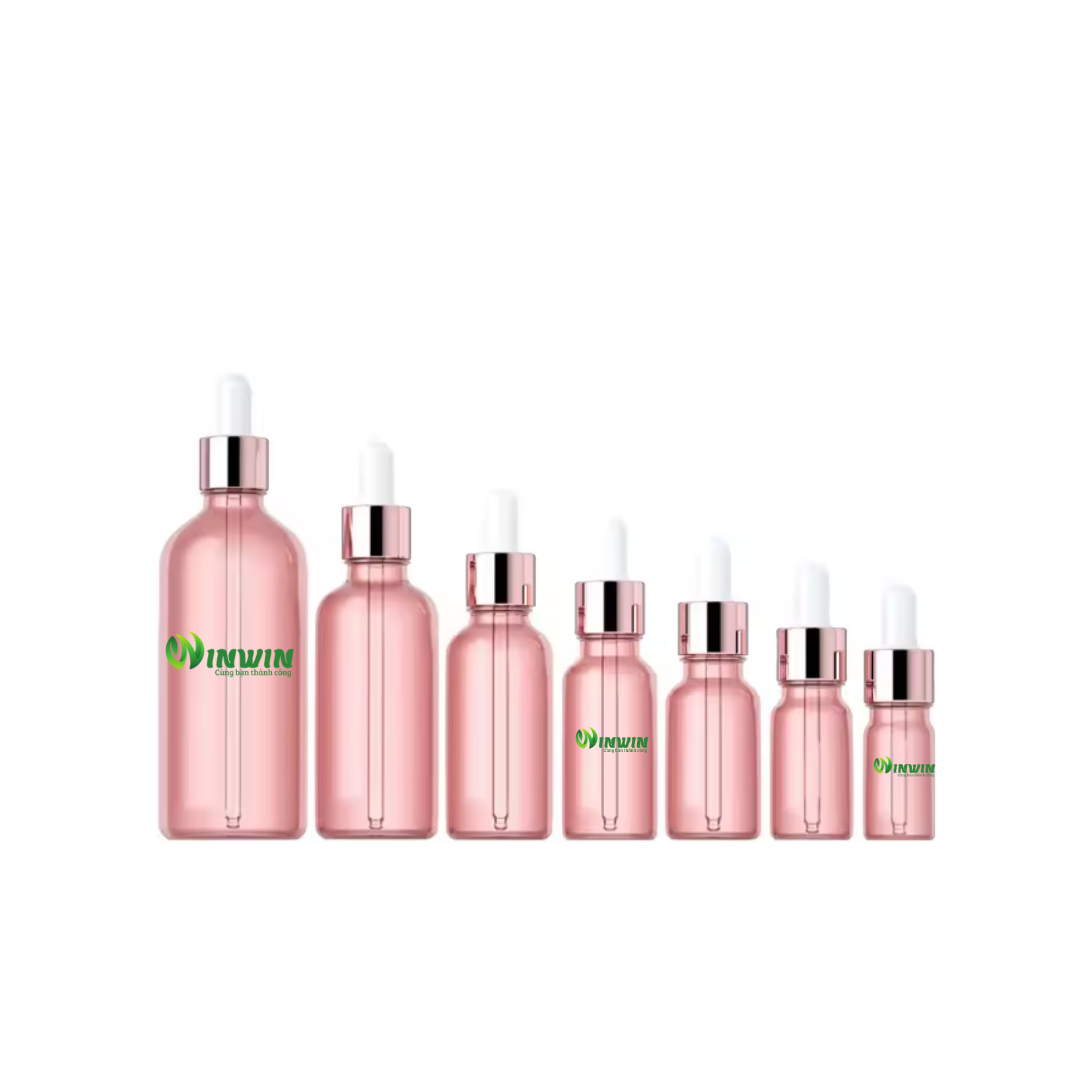 Chai thủy tinh nhỏ giọt dáng tròn màu hồng 5ml 10ml 15ml 20ml 30ml 50ml 100ml