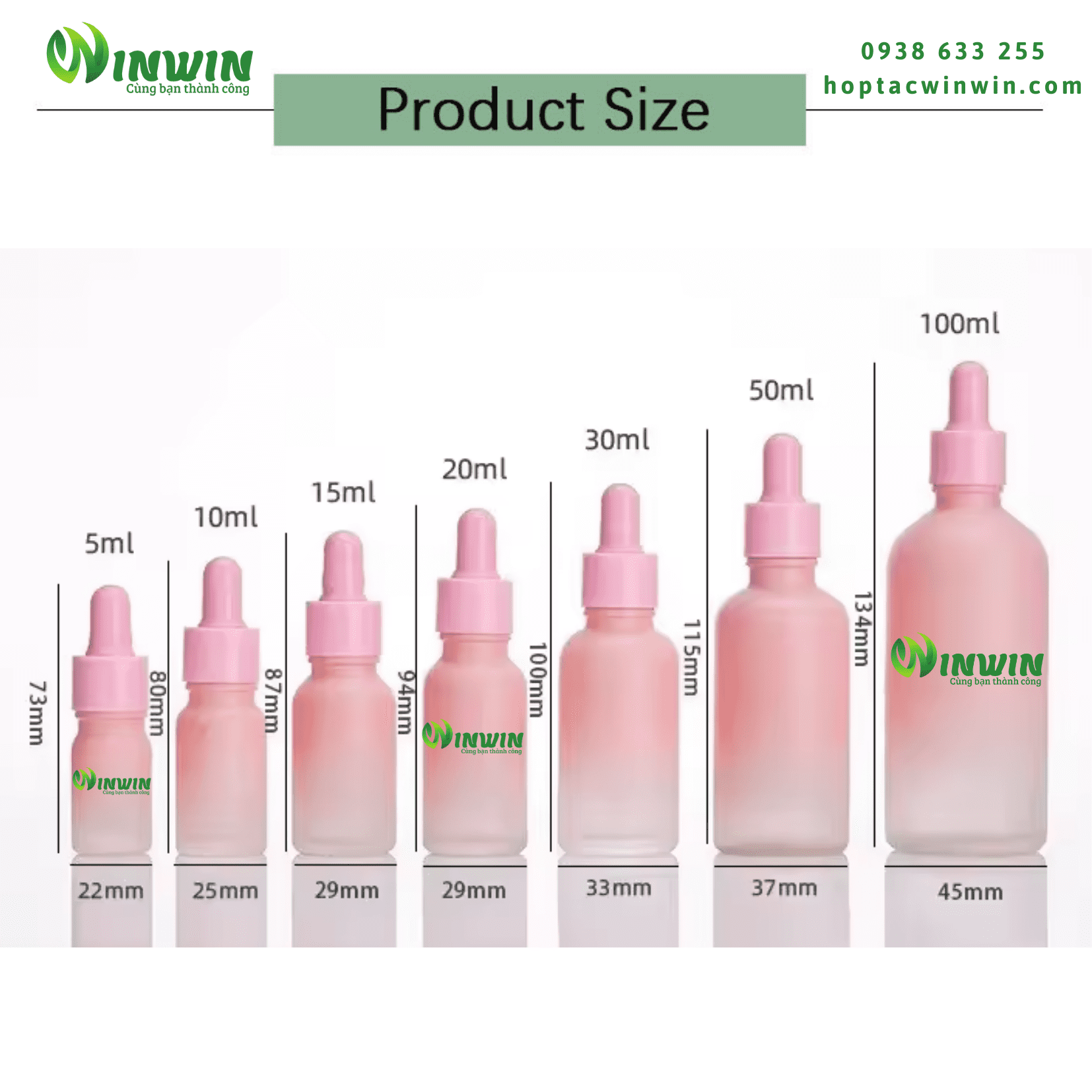 Chai thủy tinh nhỏ giọt dáng tròn màu hồng pastel 5ml 10ml 15ml 20ml 30ml 50ml 100ml