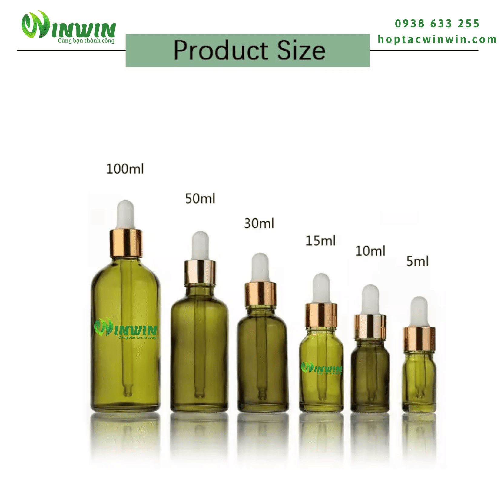 Chai thủy tinh nhỏ giọt dáng tròn màu oliu 5ml 10ml 15ml 20ml 30ml 50ml 100ml