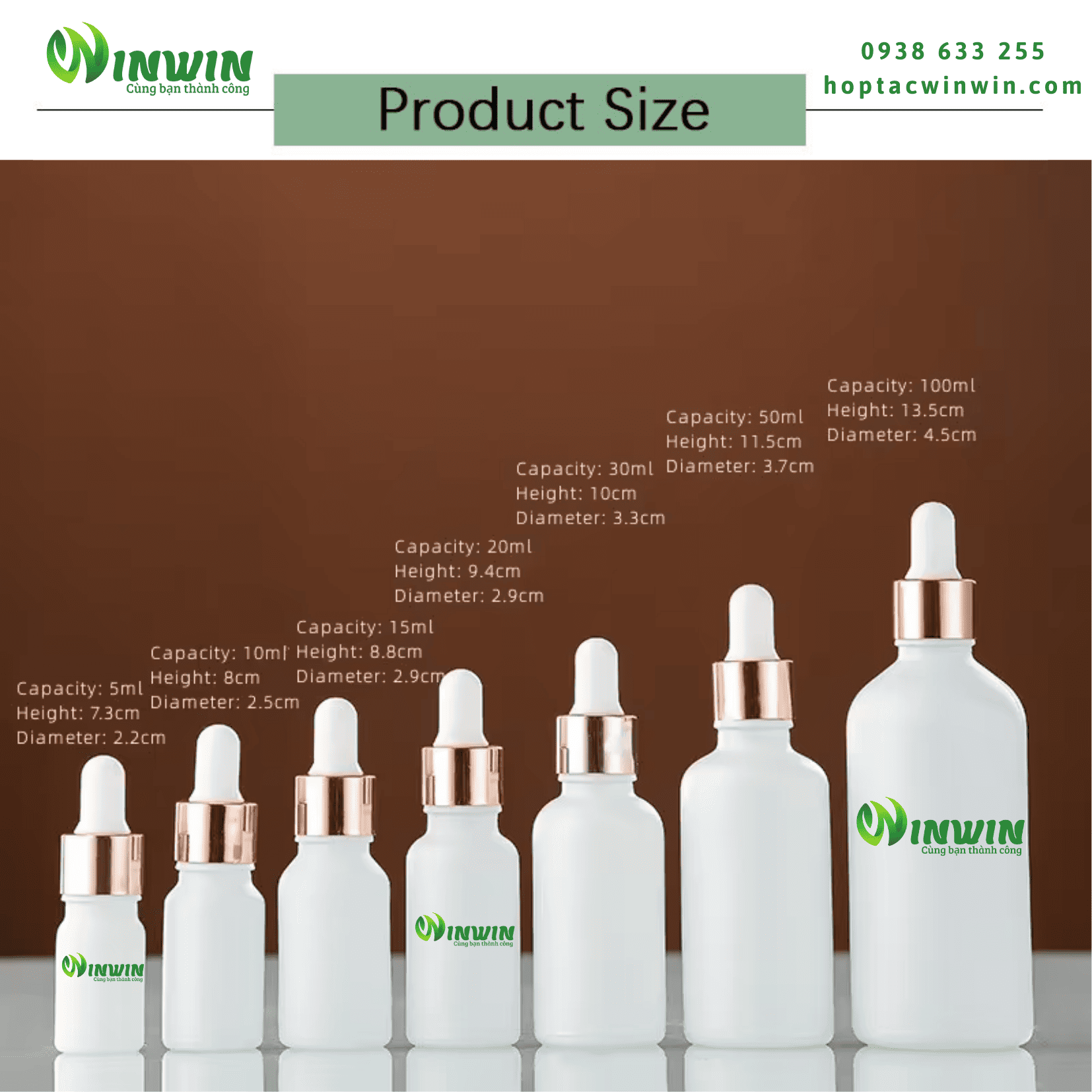 Chai thủy tinh nhỏ giọt dáng tròn màu trắng 5ml 10ml 15ml 20ml 30ml 50ml 100ml