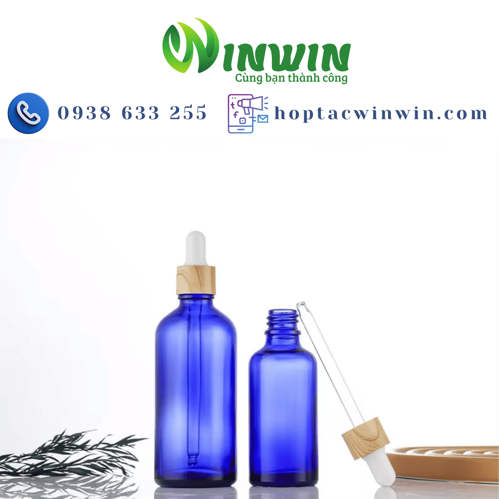 Chai thủy tinh nhỏ giọt dáng tròn màu xanh dương 5ml 10ml 15ml 20ml 30ml 50ml 100ml