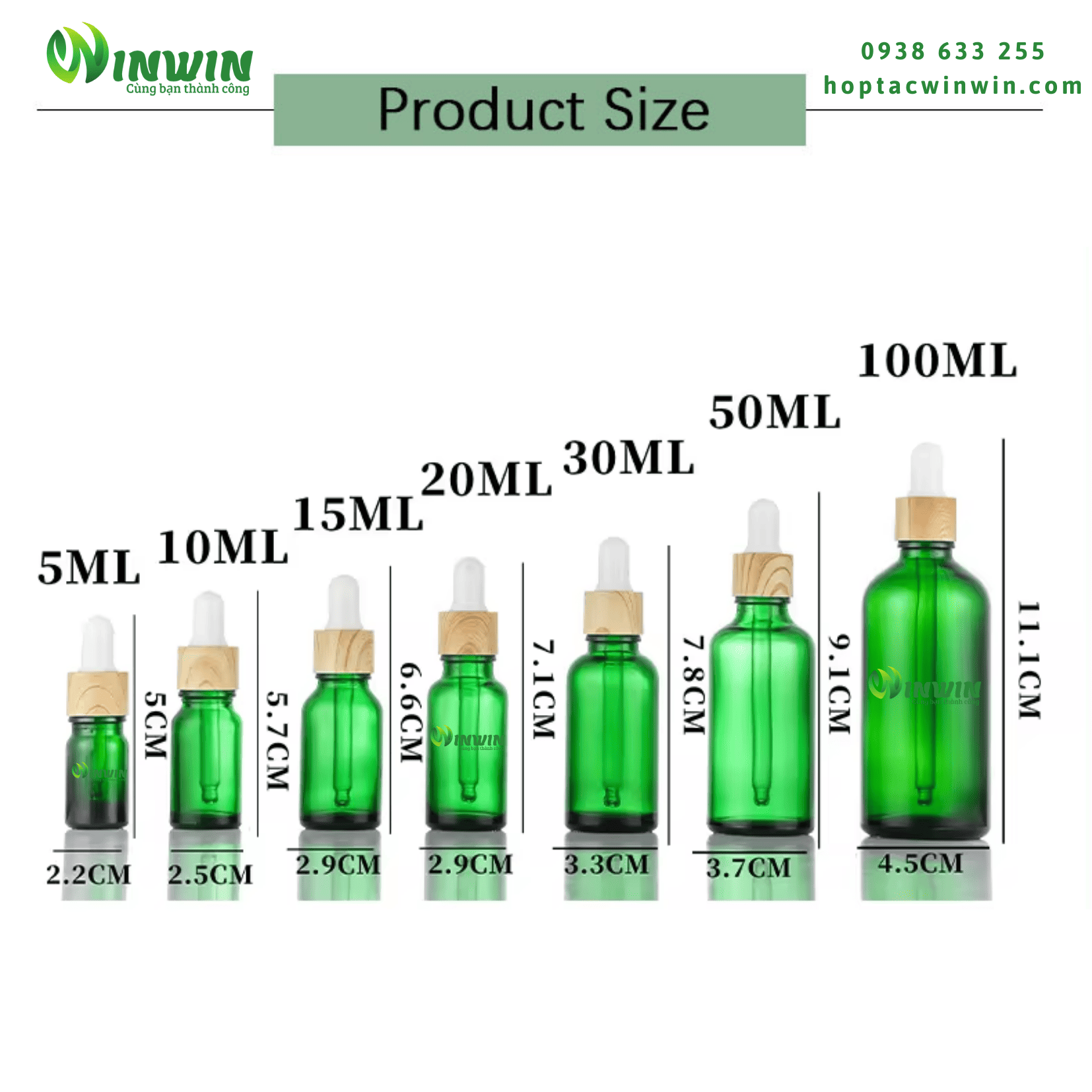 Chai thủy tinh nhỏ giọt dáng tròn màu xanh lá 5ml 10ml 15ml 20ml 30ml 50ml 100ml