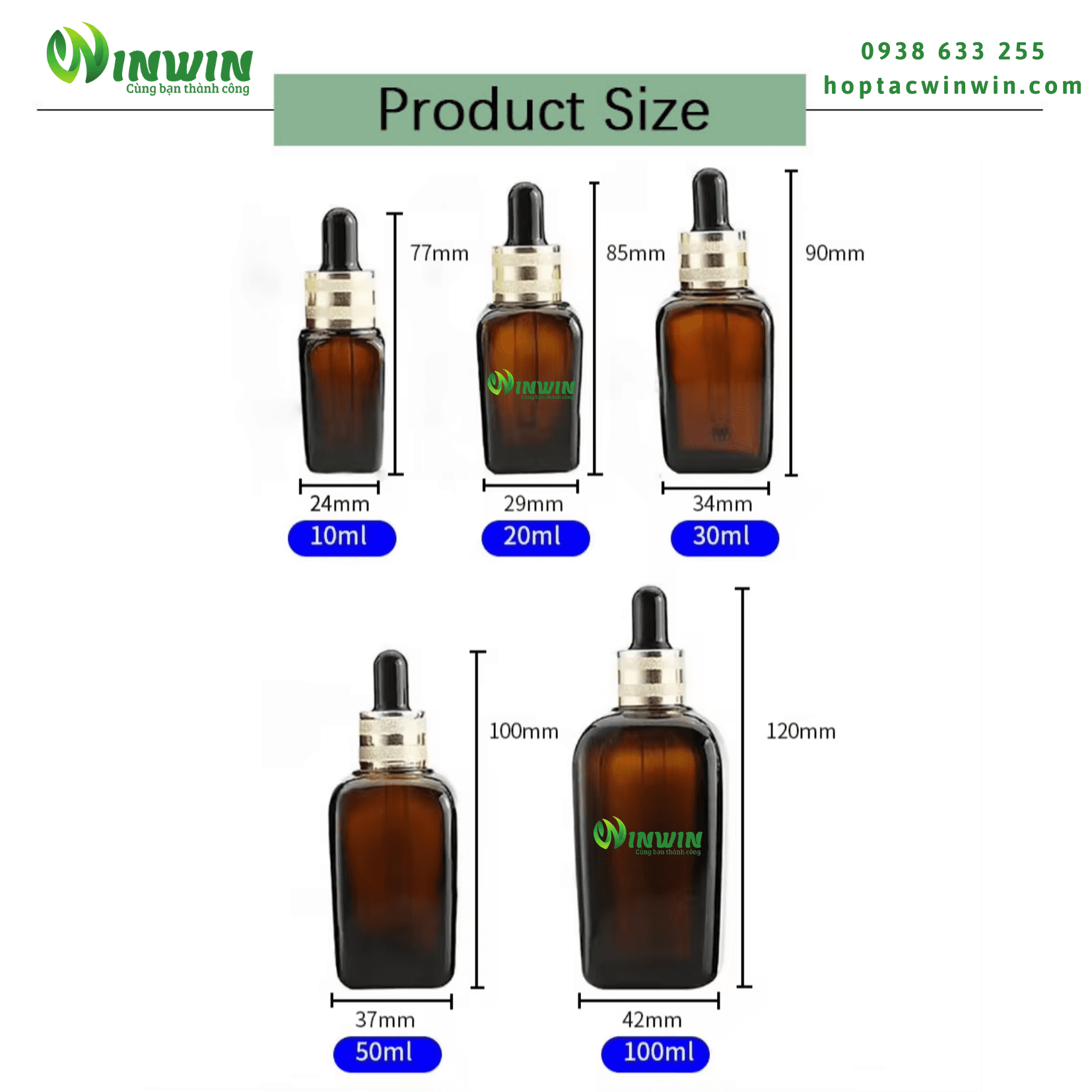 Chai thủy tinh nhỏ giọt dáng vuông màu nâu 10ml 20ml 30ml 50ml 100ml