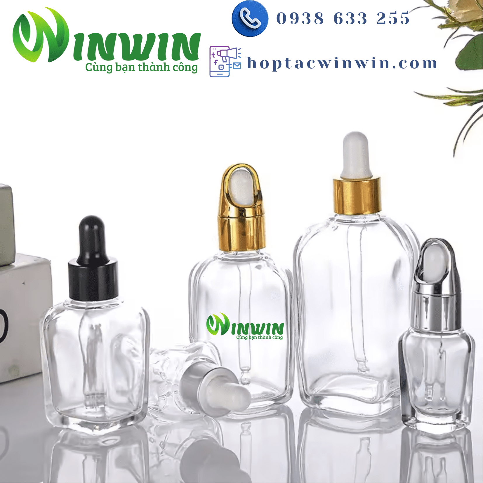 Chai thủy tinh nhỏ giọt dáng vuông màu trong 10ml 20ml 30ml 50ml 100ml