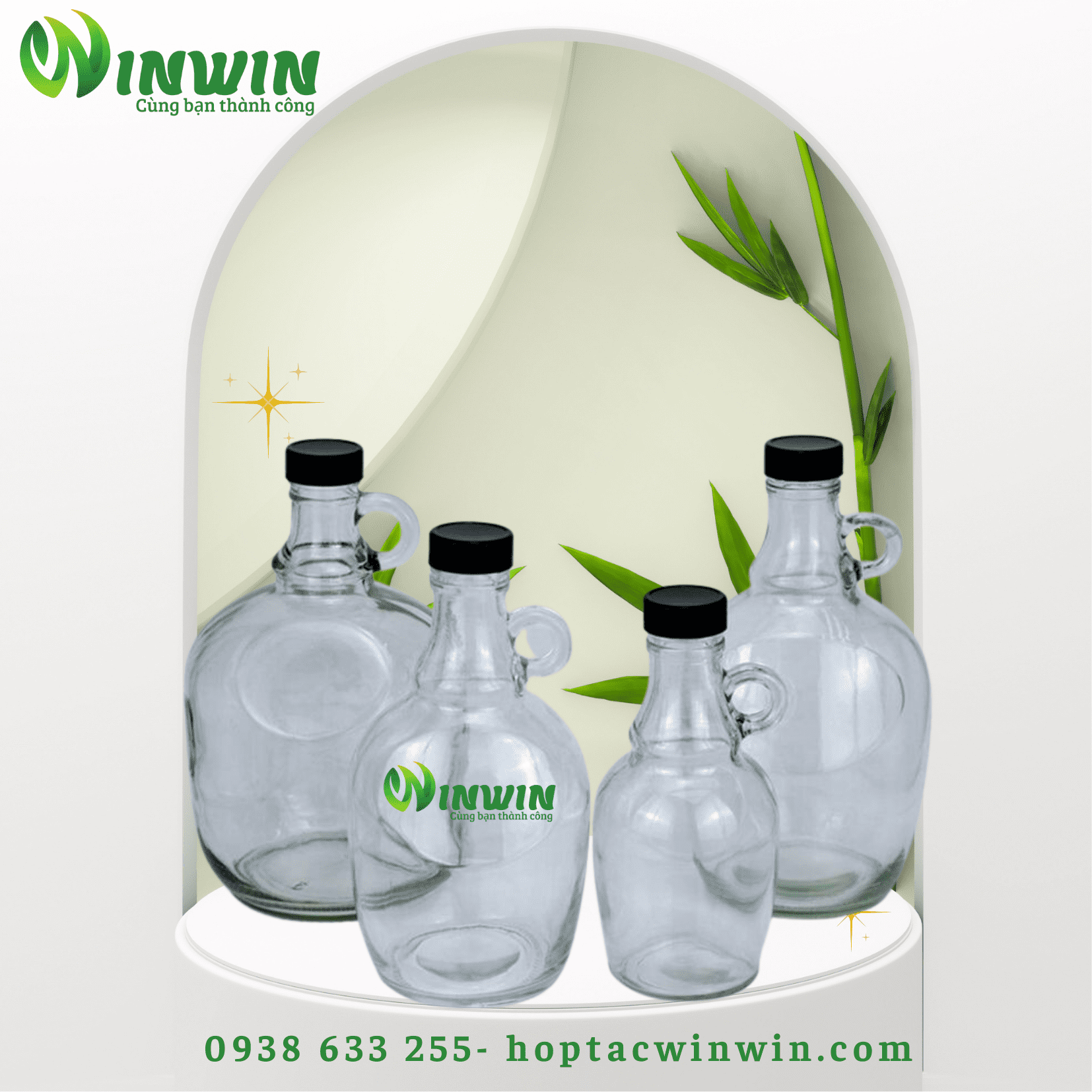 Chai thủy tinh có tay nắm 50ml - 4L