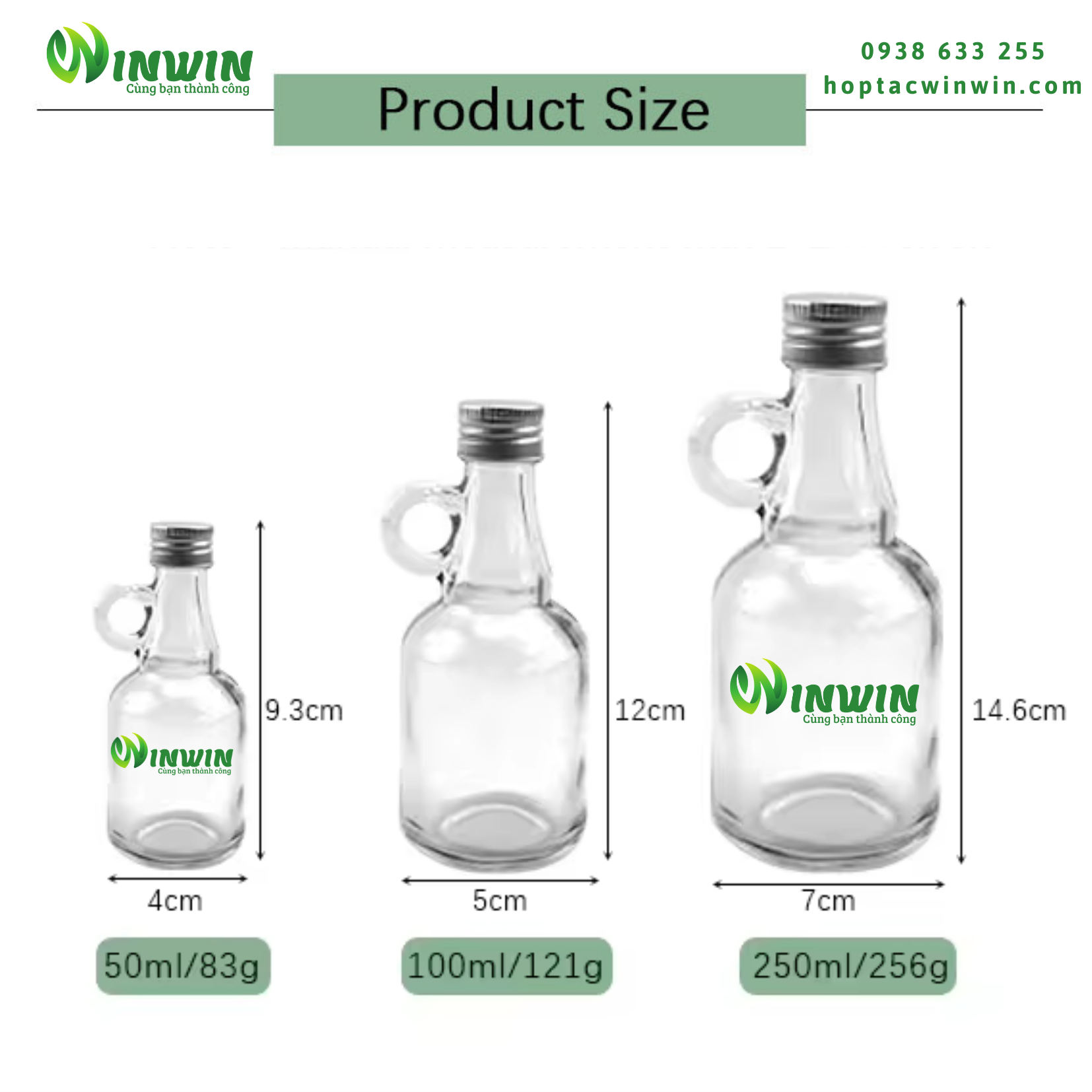Chai thủy tinh tay nắm 50ml 100ml 250ml