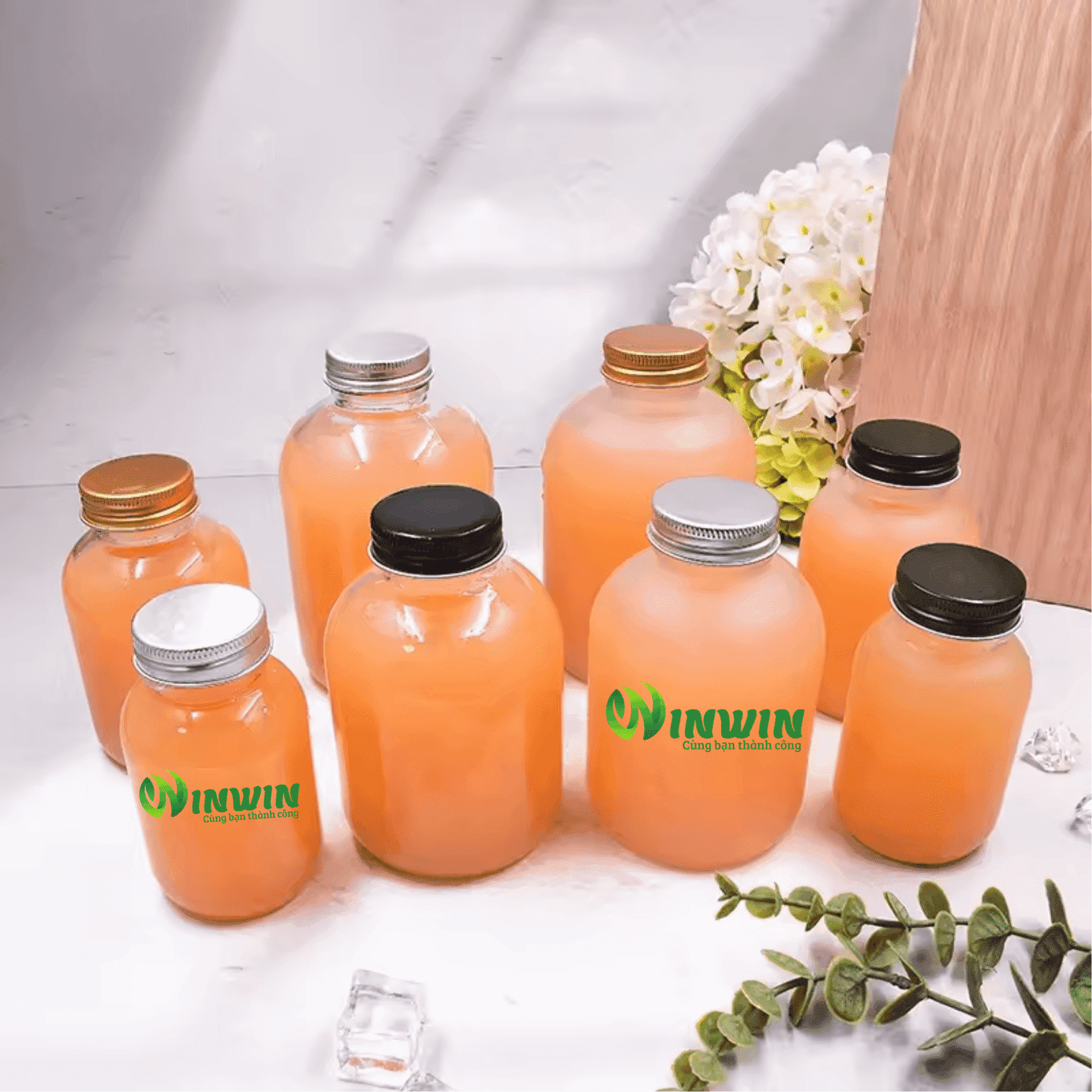 Chai thủy tinh tròn miệng vừa 150ml 250ml 350ml 500ml