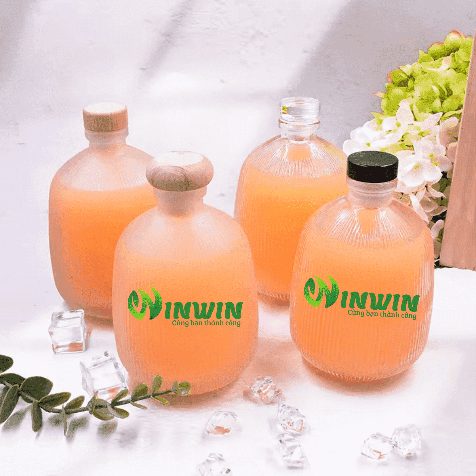 Chai thủy tinh vân dọc 375ml 500ml