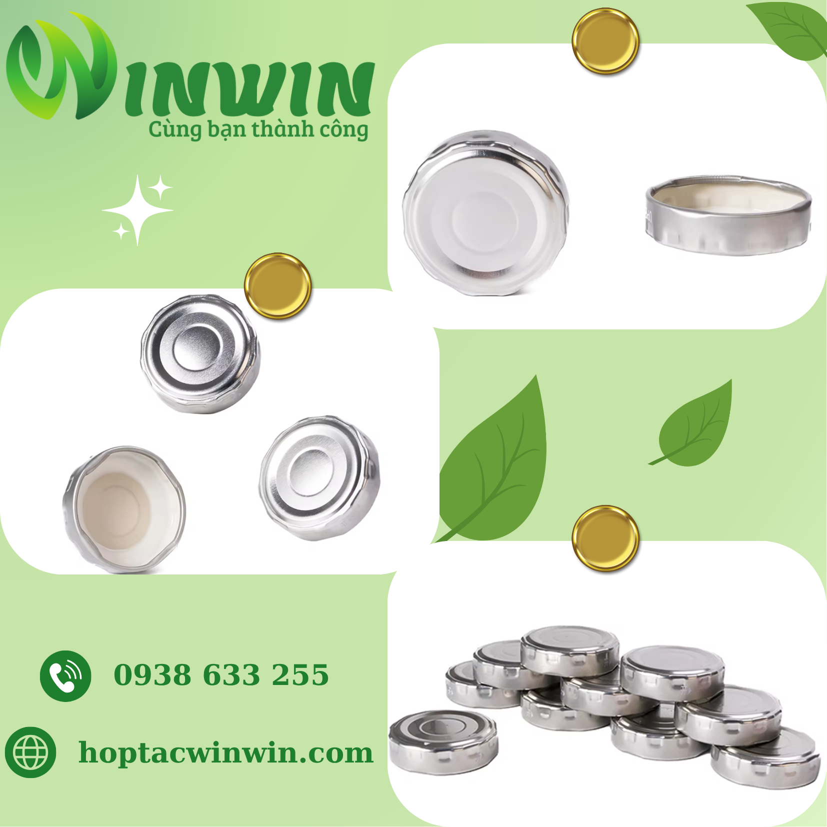 Nắp thiếc vặn 38mm - 56mm màu bạc