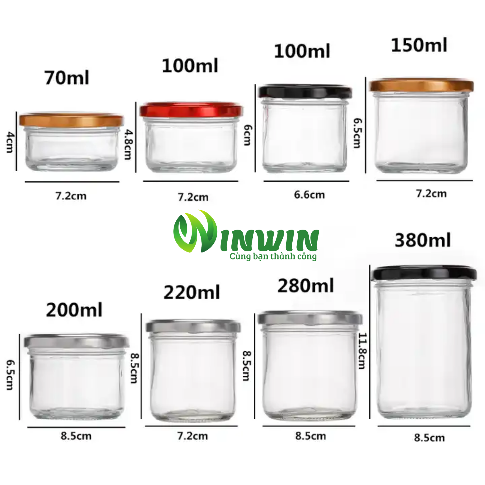 Hũ thủy tinh 70ml 100ml 150ml 200ml 220ml 280ml 380ml
