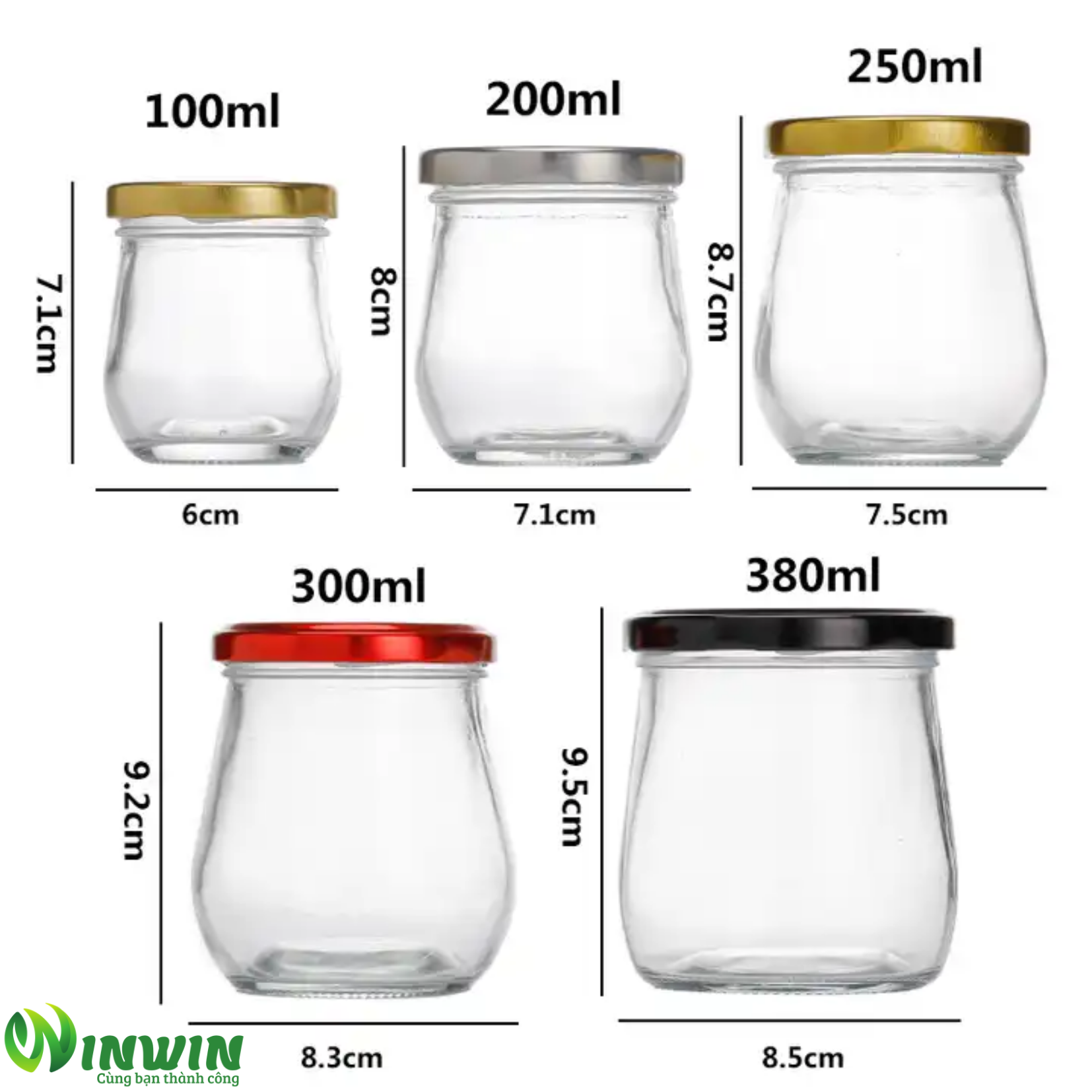 Hũ thủy tinh dáng bầu 100ml 200ml 250ml 300ml 380ml