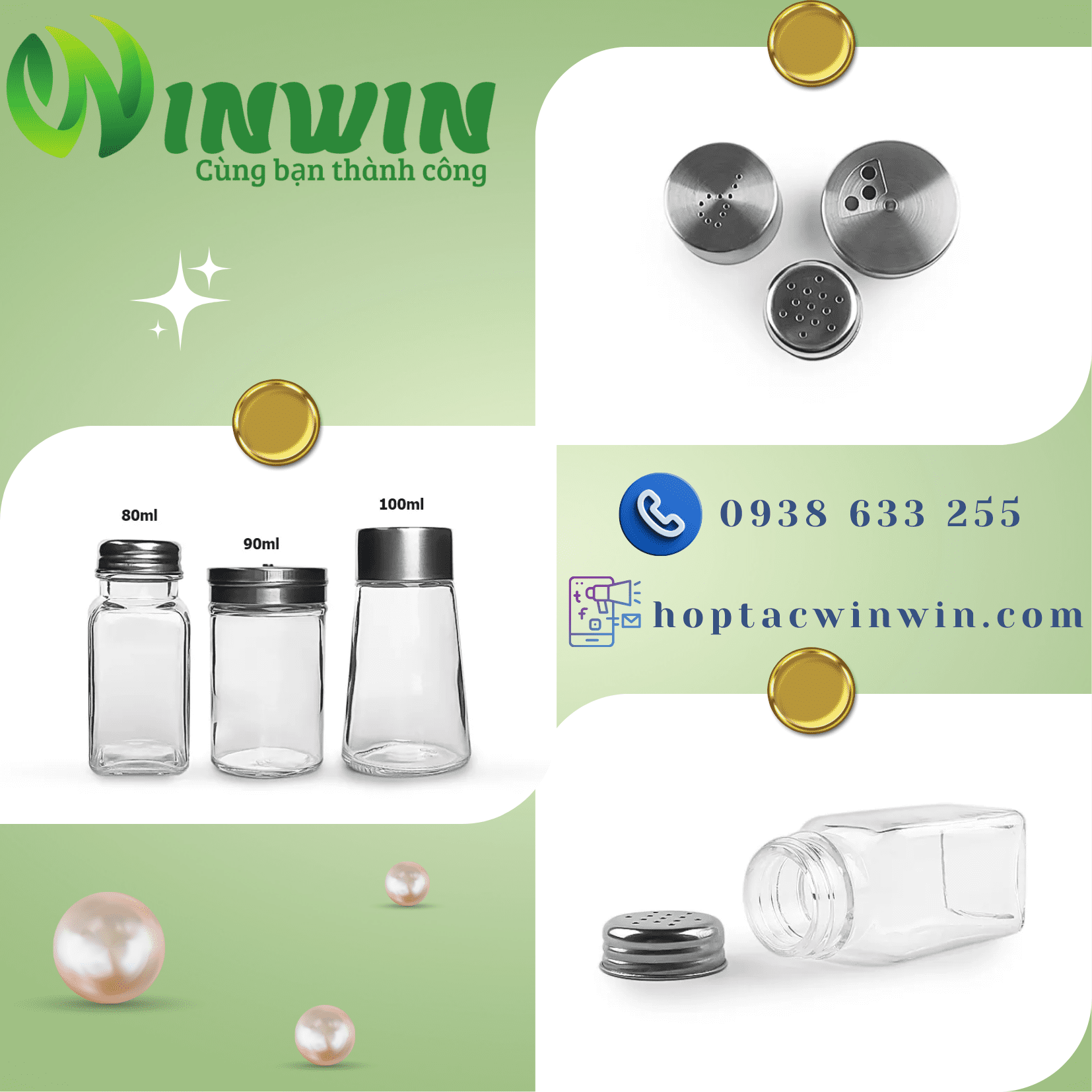 Hũ thủy tinh đựng gia vị 80ml 90ml 100ml