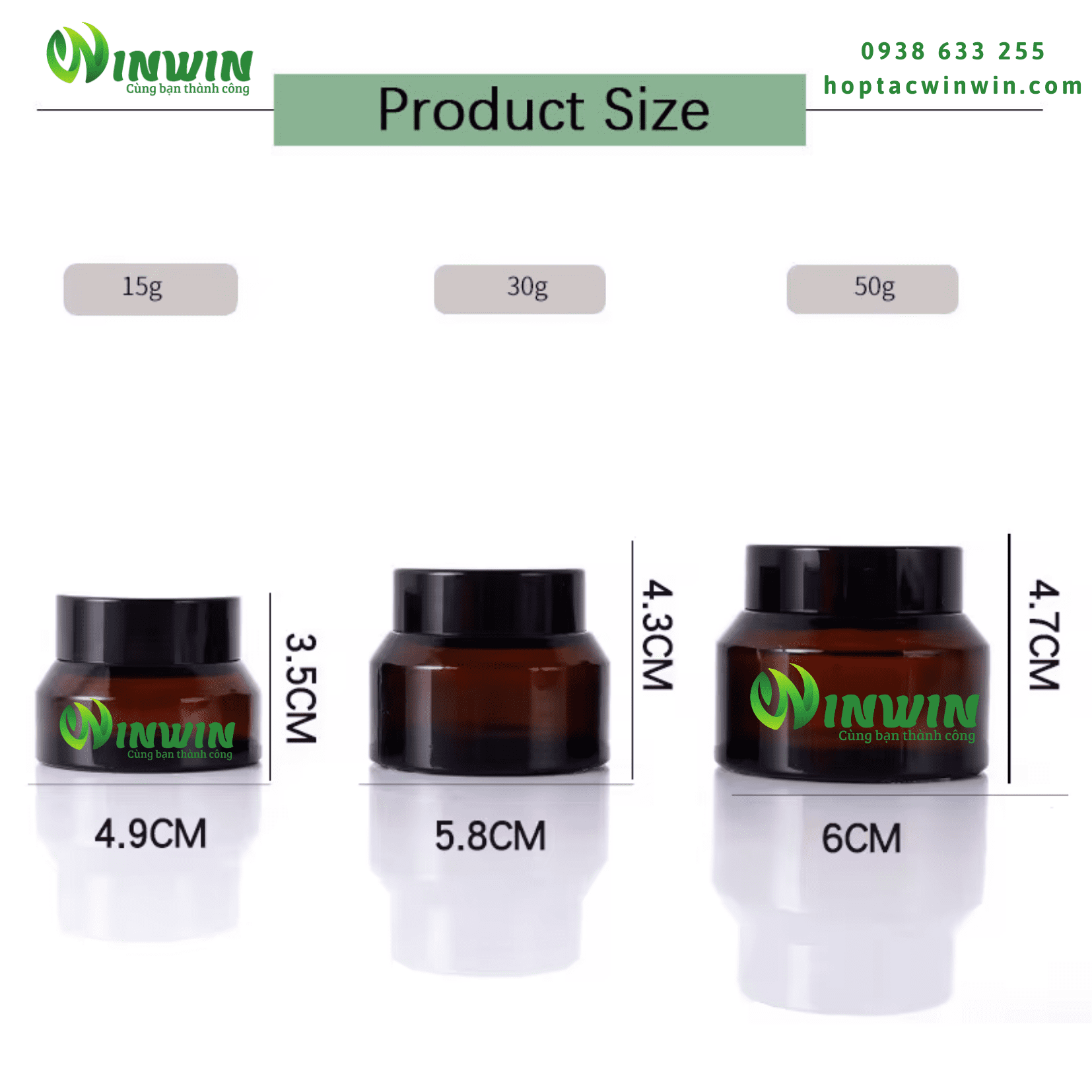 Hũ thủy tinh đựng mỹ phẩm 15g 30g 50g màu nâu