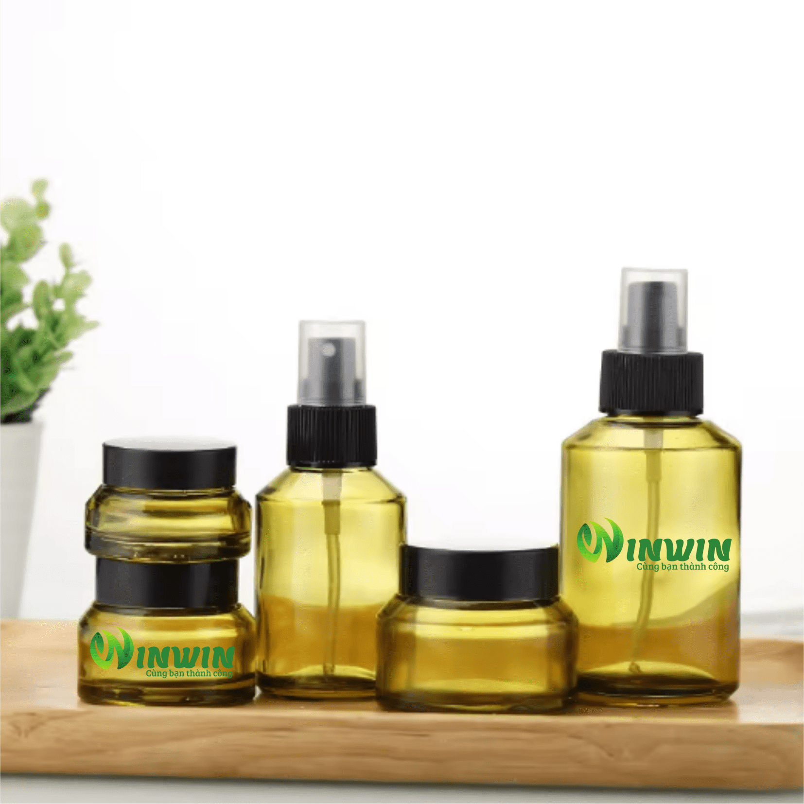 Hũ thủy tinh đựng mỹ phẩm 15g 30g 50g màu oliu