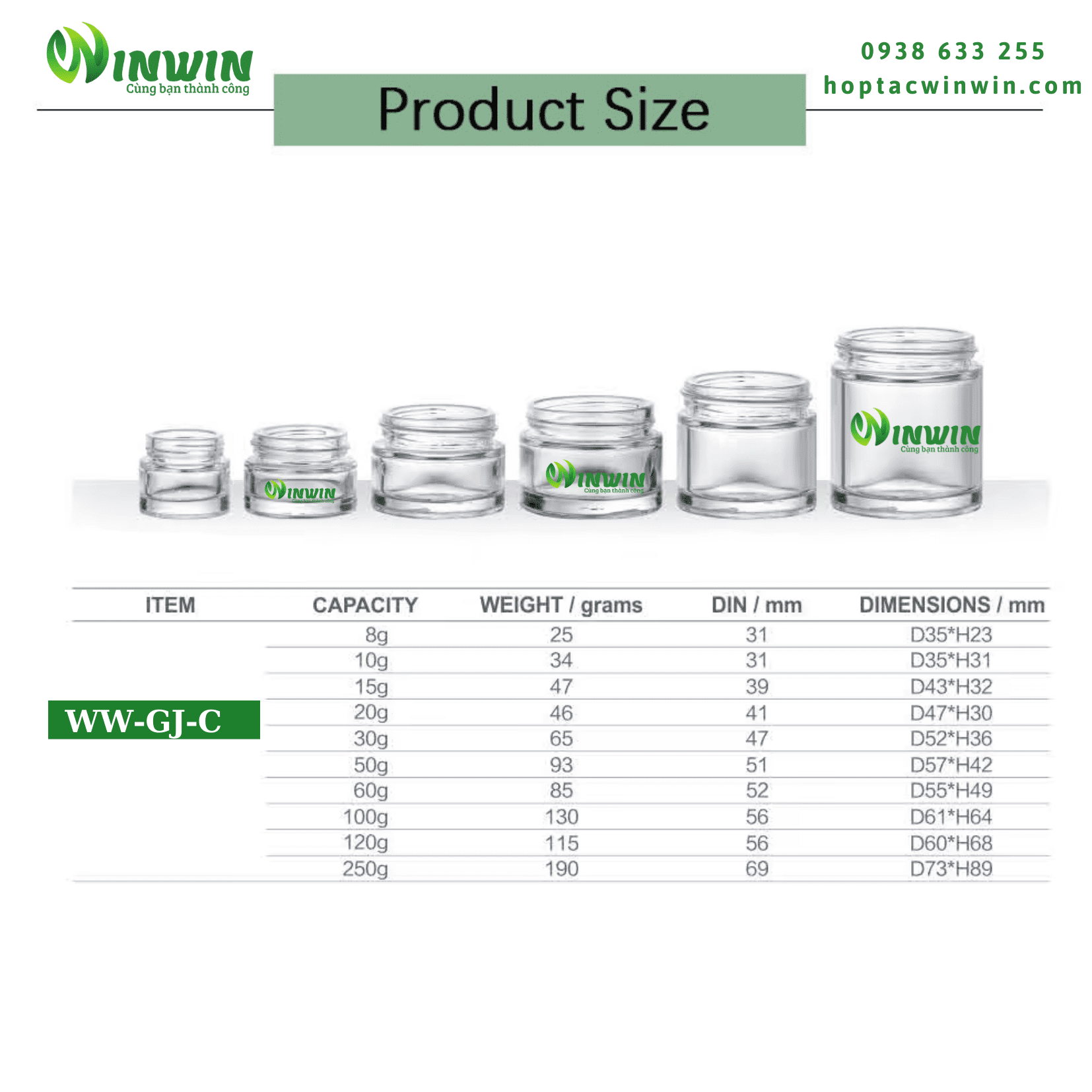 Hũ thủy tinh đựng mỹ phẩm 5g - 250g màu trong