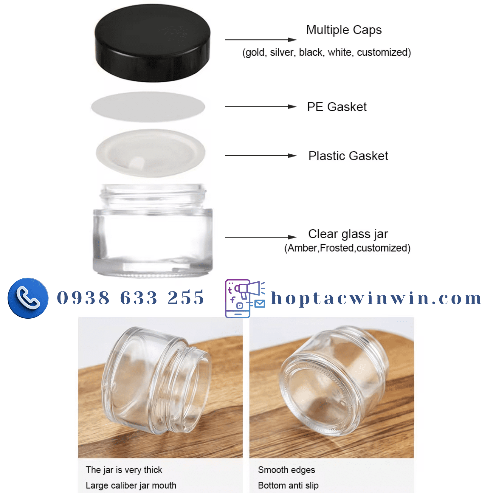 Hũ thủy tinh đựng mỹ phẩm 5g - 250g màu trong