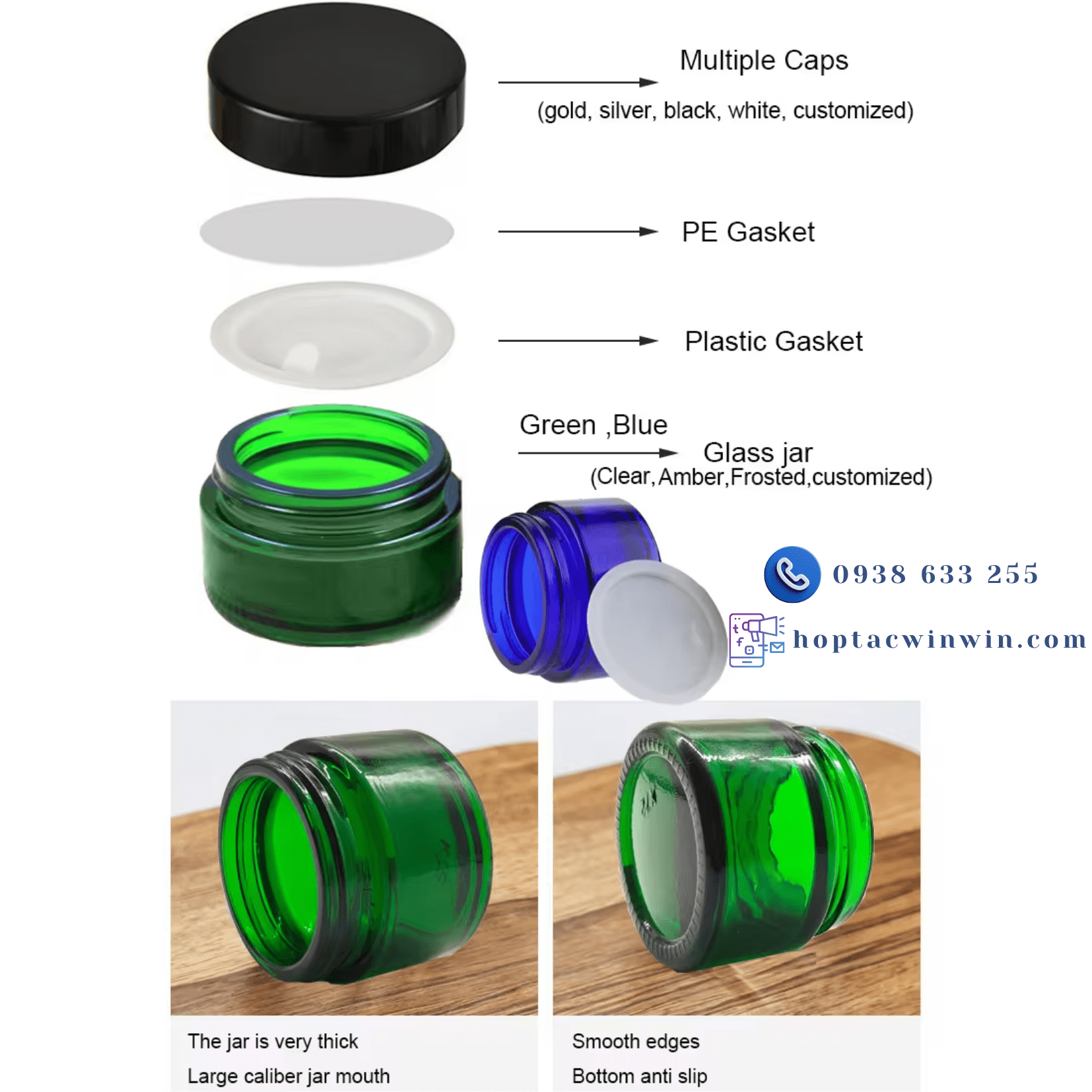 Hũ thủy tinh đựng mỹ phẩm 5g - 250g màu đen