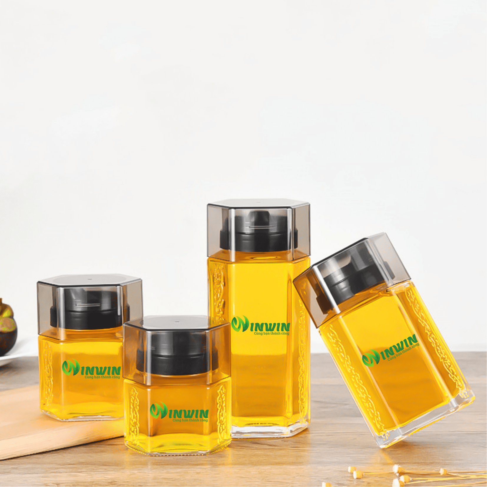 Hũ thủy tinh lục giác nắp vòi 200ml 250ml 350ml 500ml