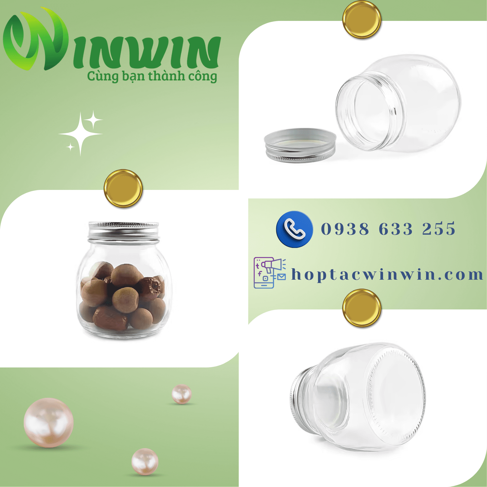Hũ thủy tinh Mason bầu 500ml
