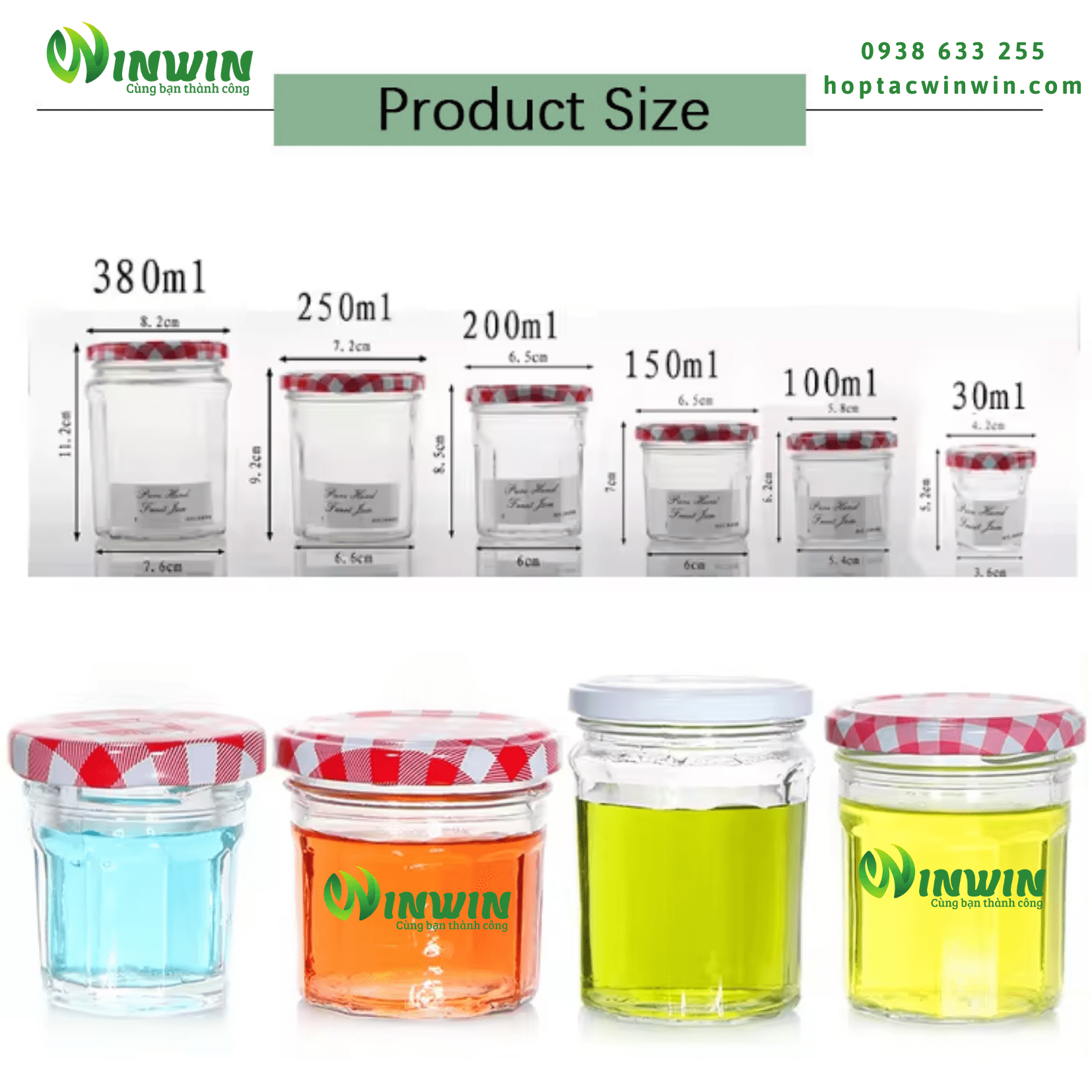 Hũ thủy tinh miệng rộng 30ml, 100ml, 150ml, 200ml, 250ml, 380ml