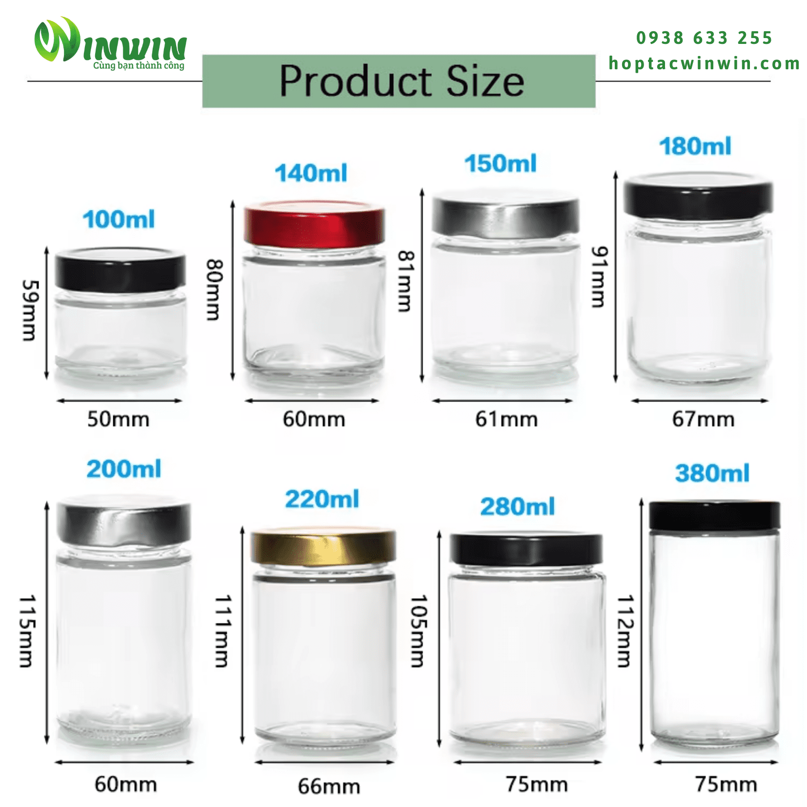 Hũ thủy tinh tròn dáng cao 100ml - 750ml