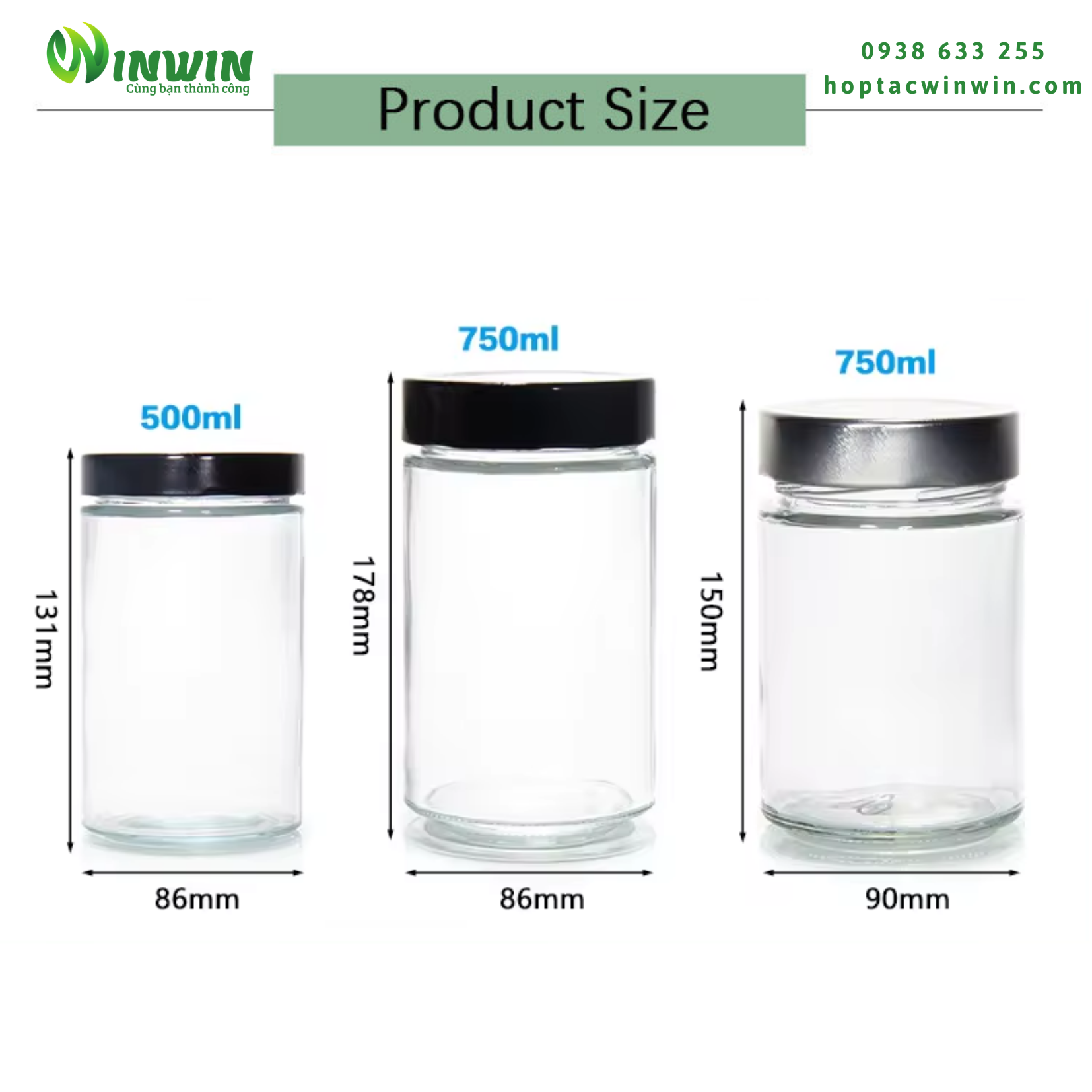 Hũ thủy tinh tròn dáng cao 100ml - 750ml